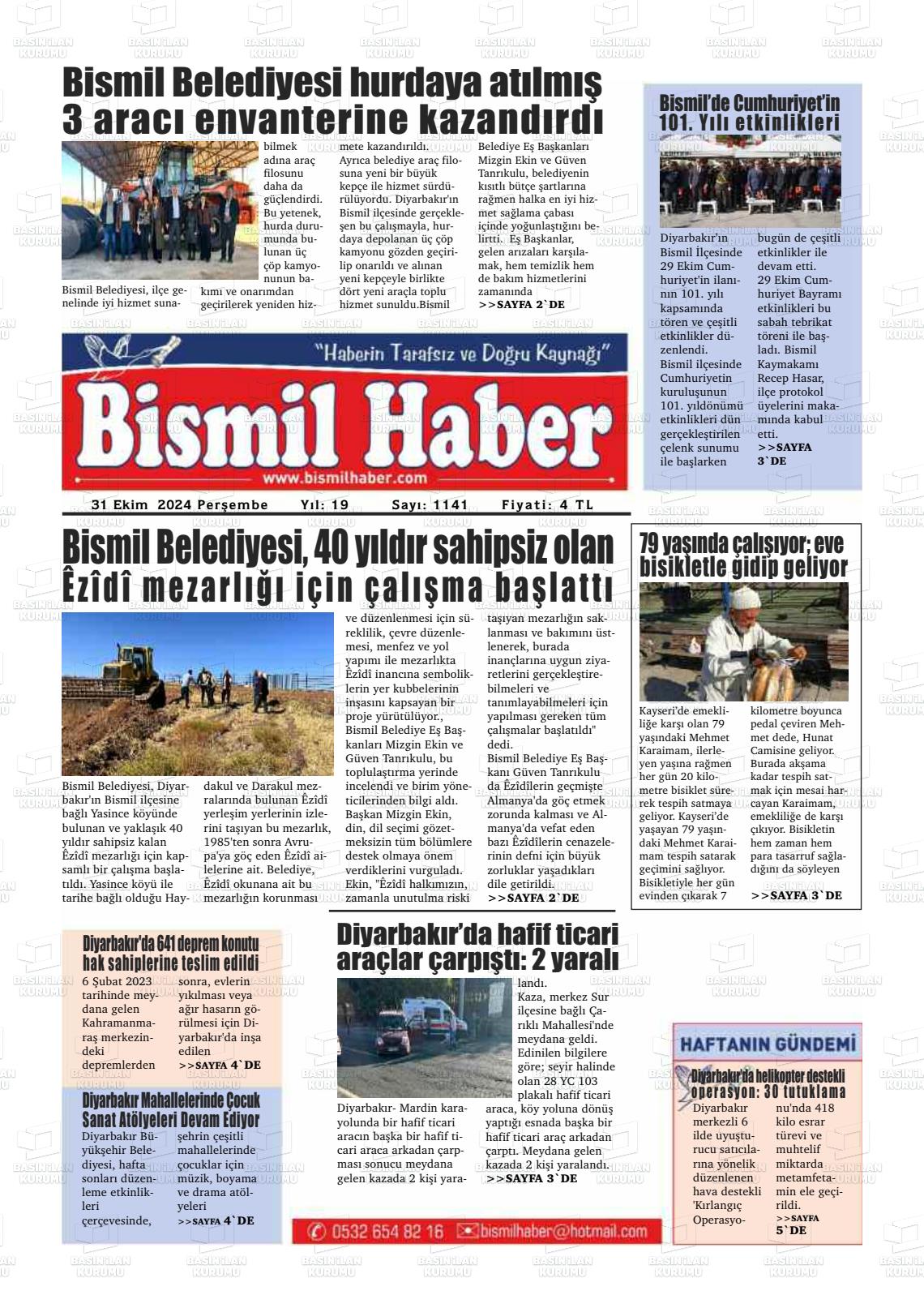 31 Ekim 2024 Bismil Haber Gazete Manşeti