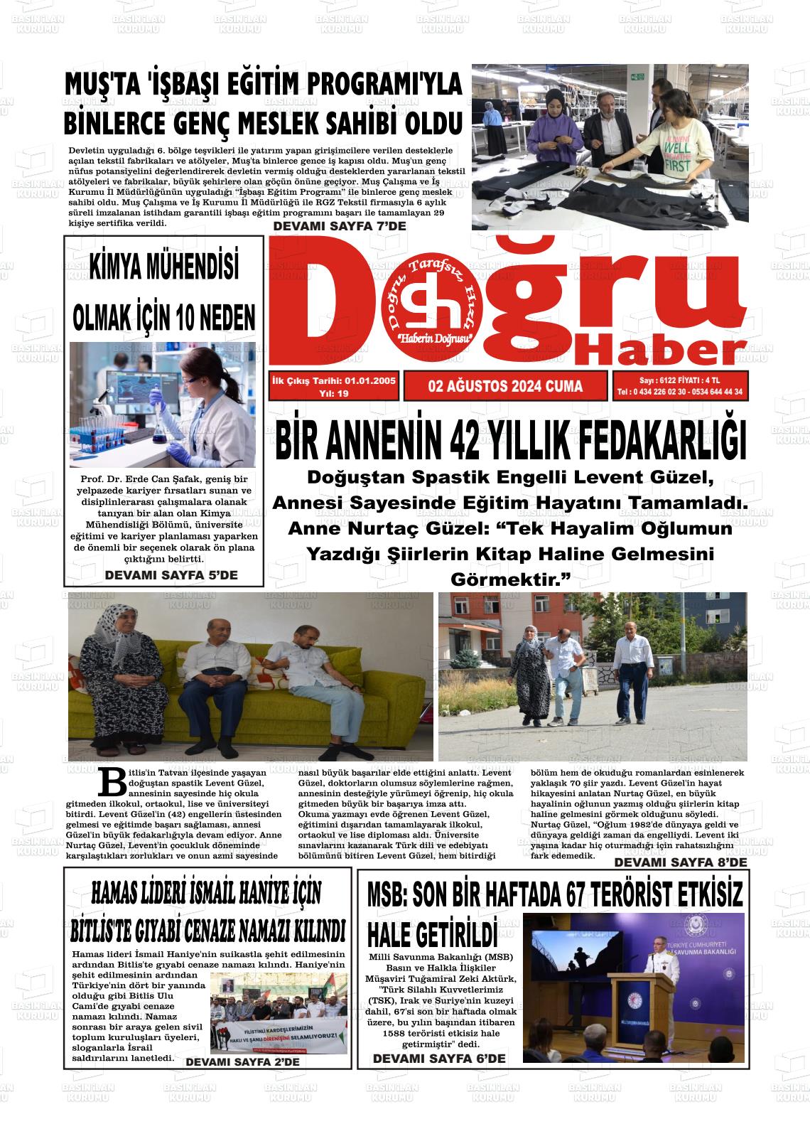 02 Ağustos 2024 Doğru Haber Gazete Manşeti