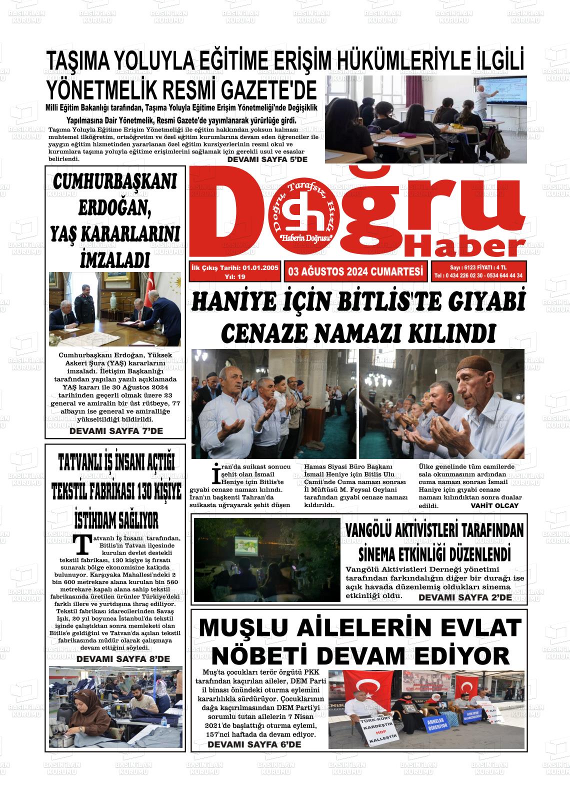 03 Ağustos 2024 Doğru Haber Gazete Manşeti