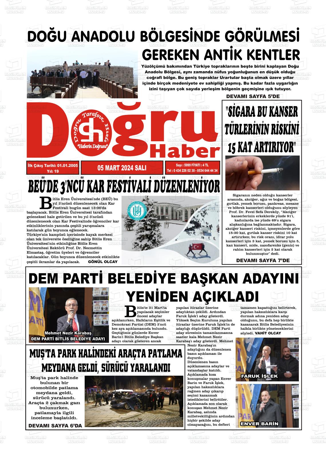 05 Mart 2024 Doğru Haber Gazete Manşeti