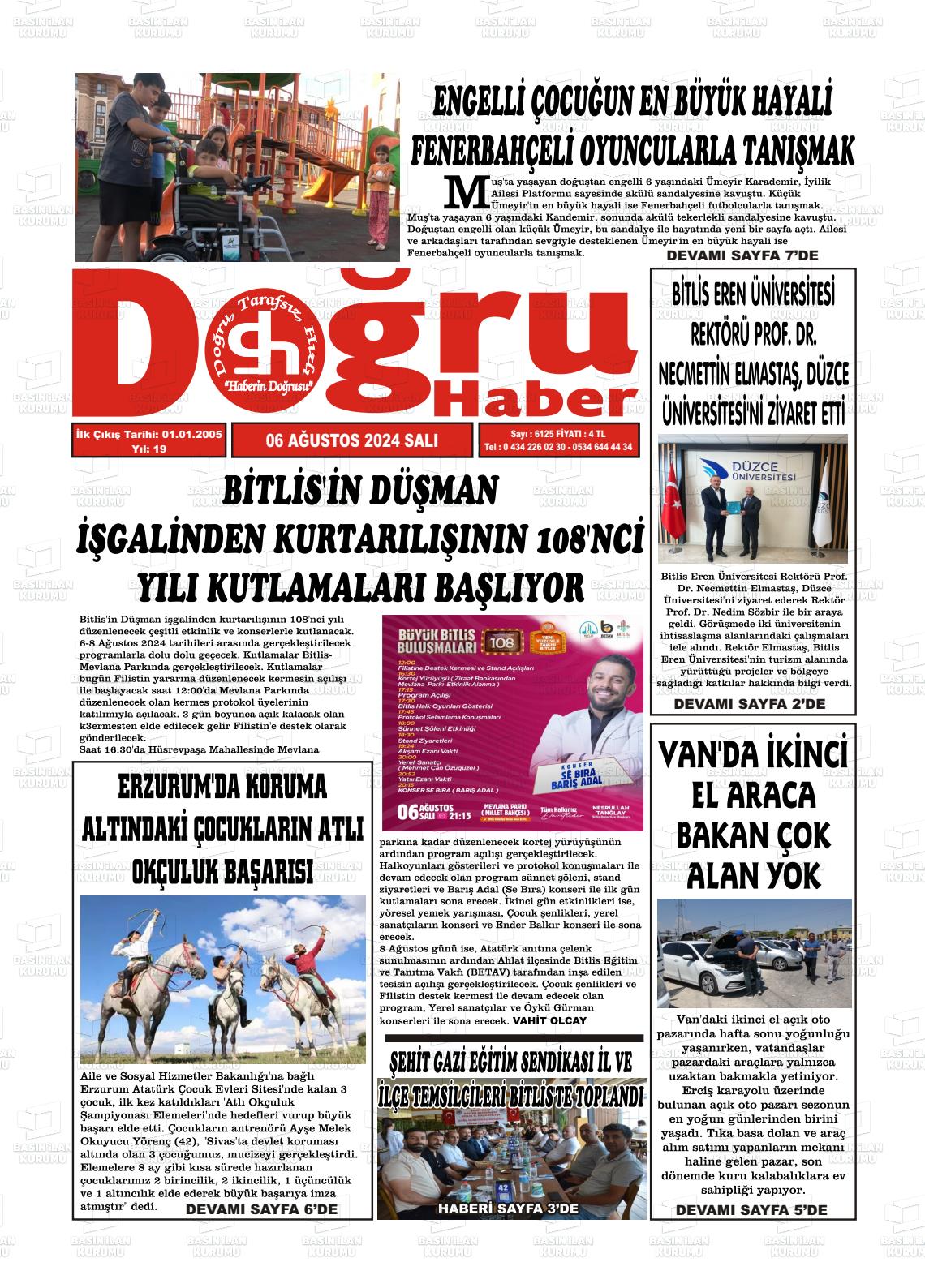 06 Ağustos 2024 Doğru Haber Gazete Manşeti