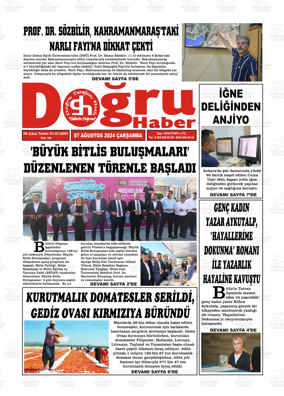 07 Ağustos 2024 Doğru Haber Gazete Manşeti