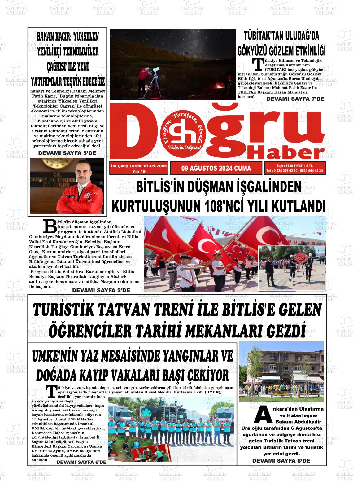 09 Ağustos 2024 Doğru Haber Gazete Manşeti