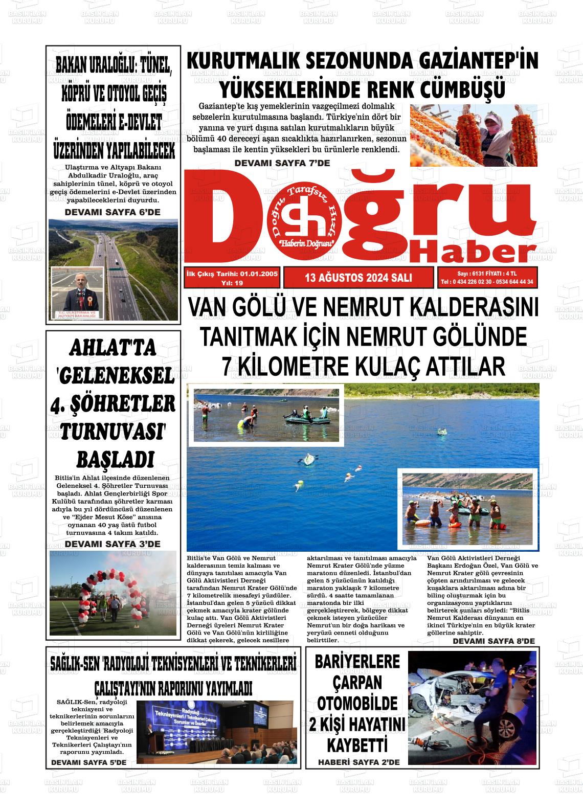 13 Ağustos 2024 Doğru Haber Gazete Manşeti