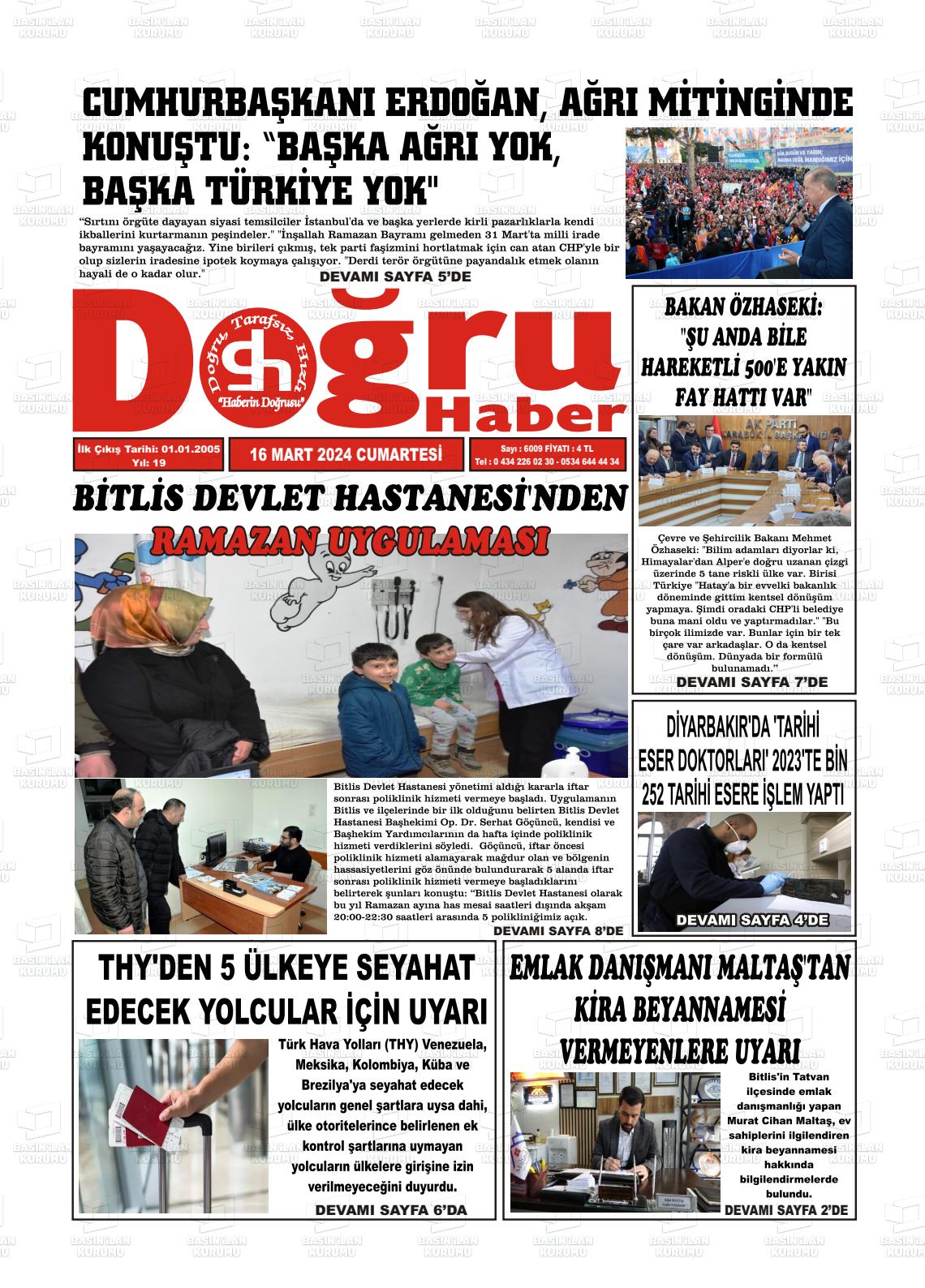 16 Mart 2024 Doğru Haber Gazete Manşeti