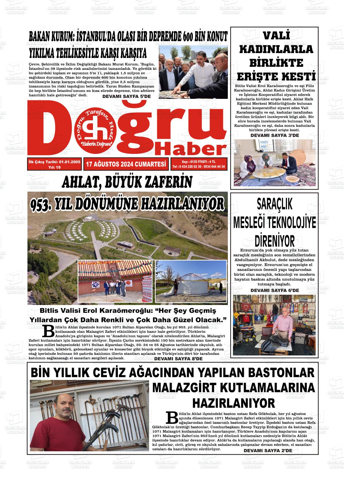 17 Ağustos 2024 Doğru Haber Gazete Manşeti