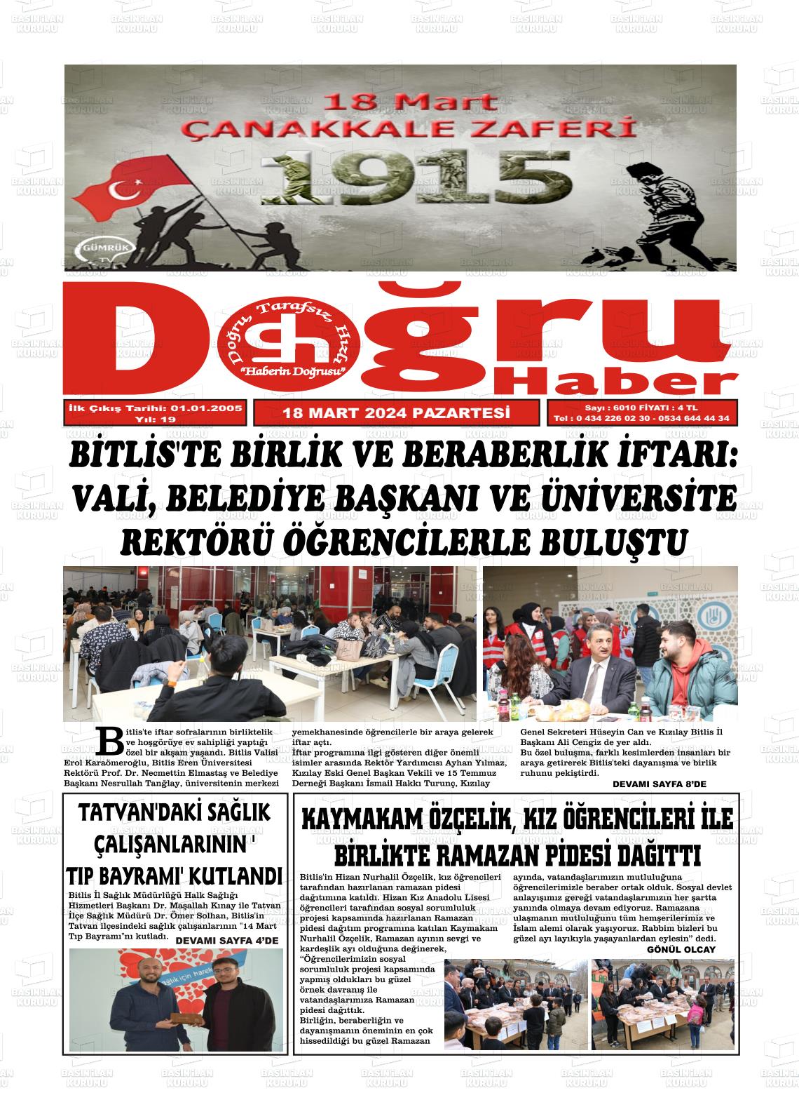 18 Mart 2024 Doğru Haber Gazete Manşeti