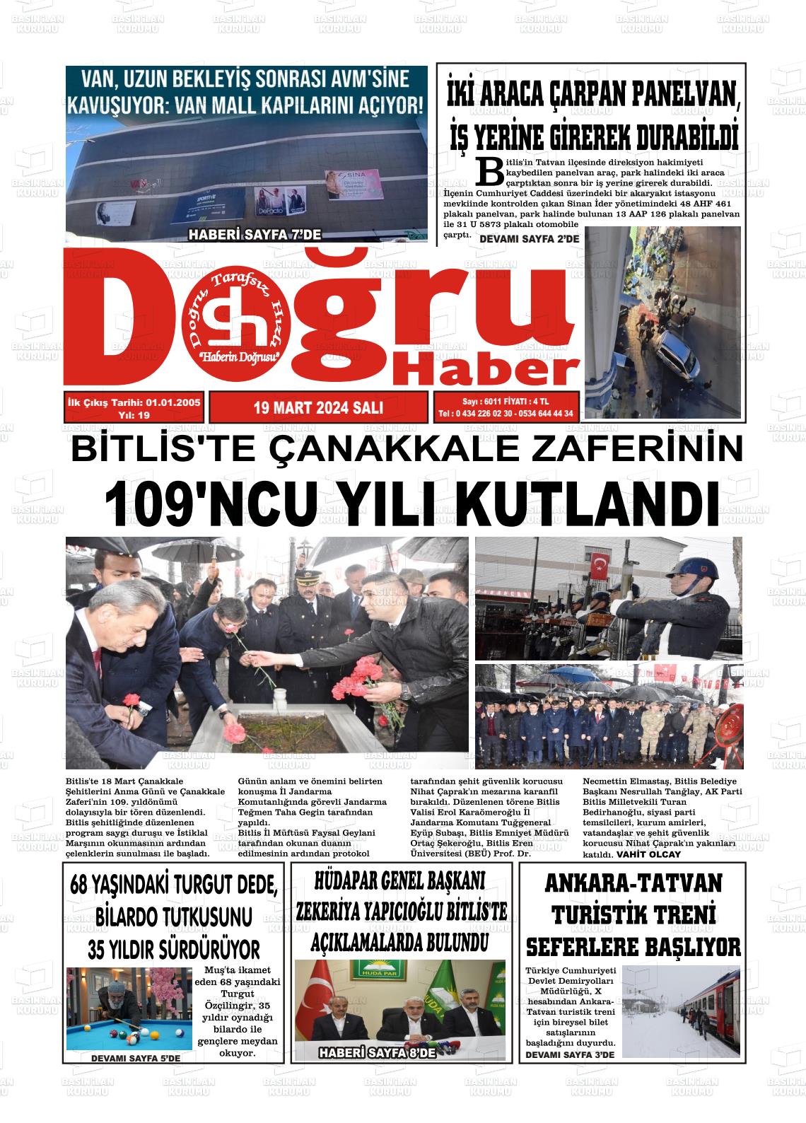 19 Mart 2024 Doğru Haber Gazete Manşeti