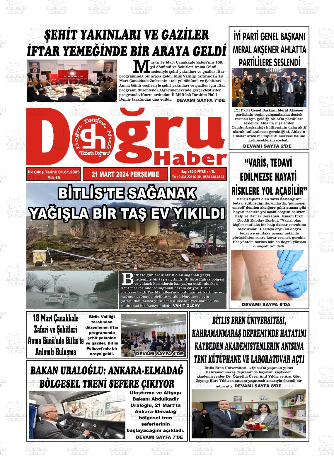 21 Mart 2024 Doğru Haber Gazete Manşeti