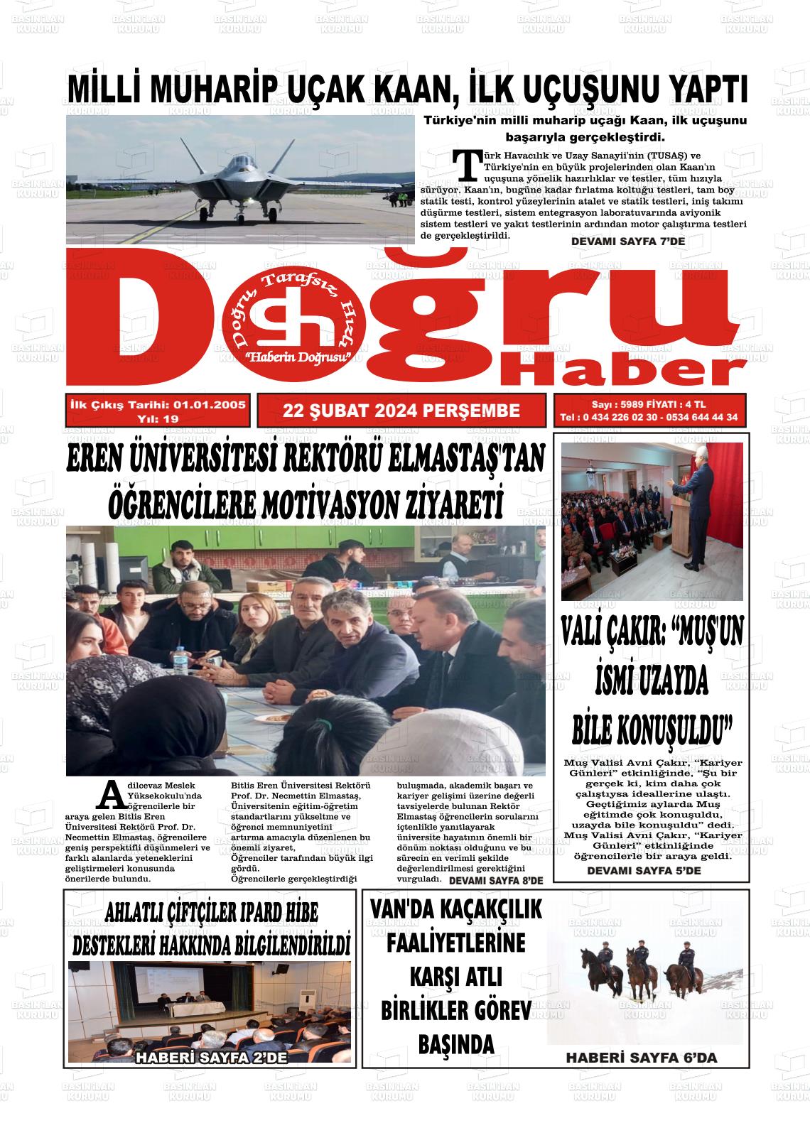 22 Şubat 2024 Doğru Haber Gazete Manşeti