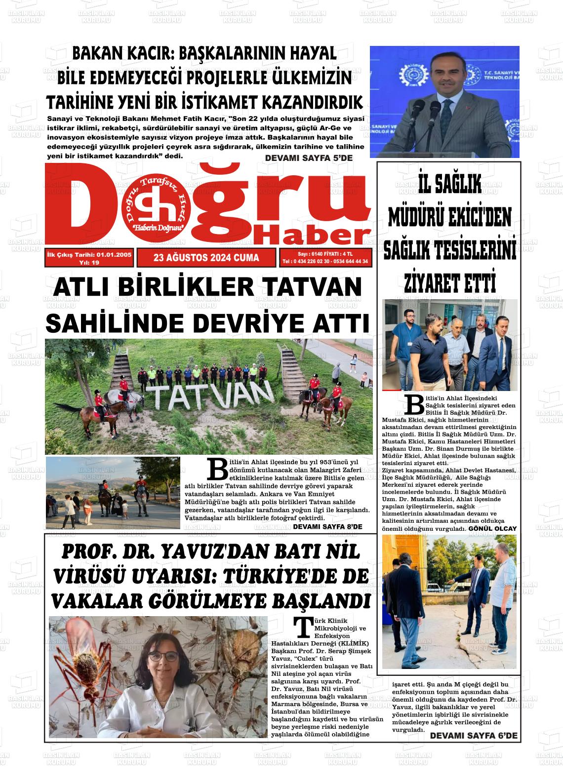 23 Ağustos 2024 Doğru Haber Gazete Manşeti