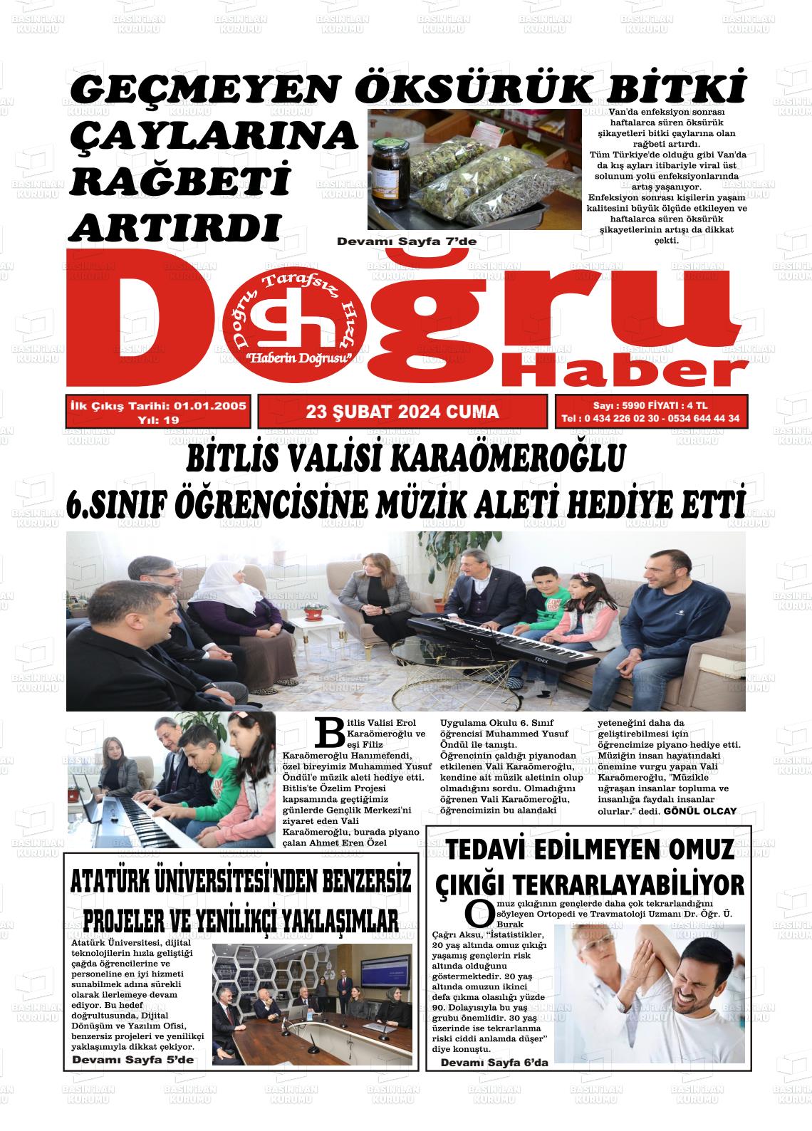 23 Şubat 2024 Doğru Haber Gazete Manşeti