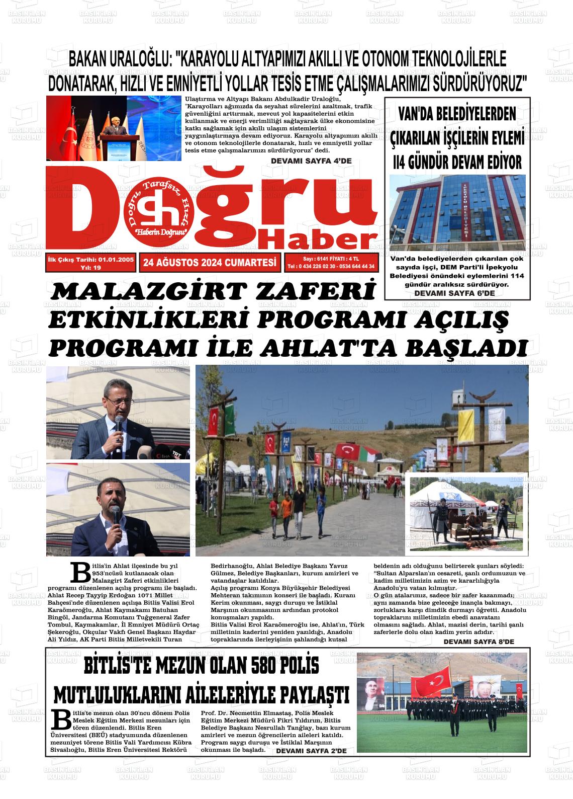 24 Ağustos 2024 Doğru Haber Gazete Manşeti