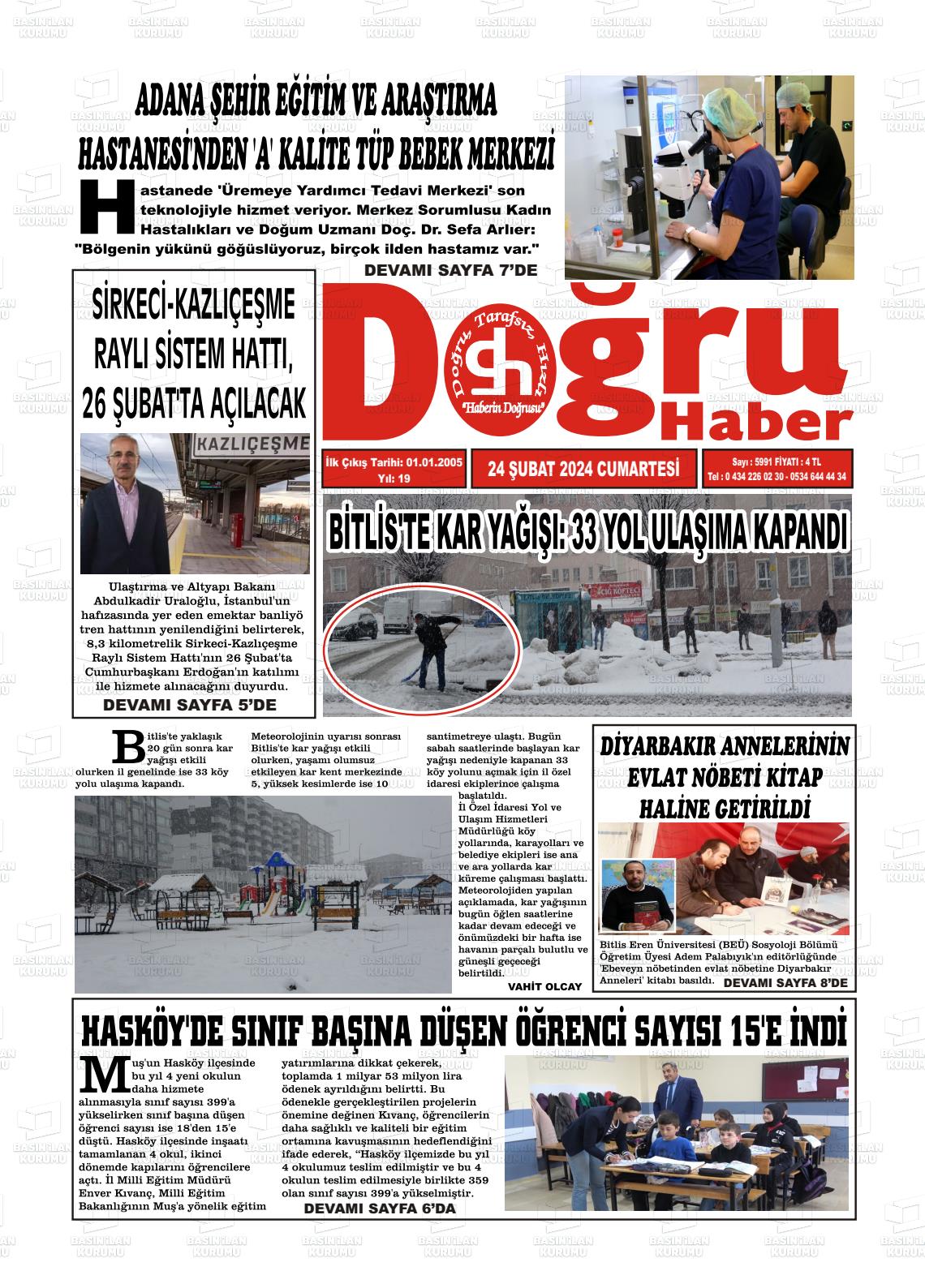 24 Şubat 2024 Doğru Haber Gazete Manşeti