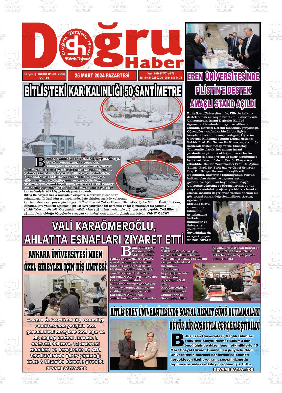 25 Mart 2024 Doğru Haber Gazete Manşeti