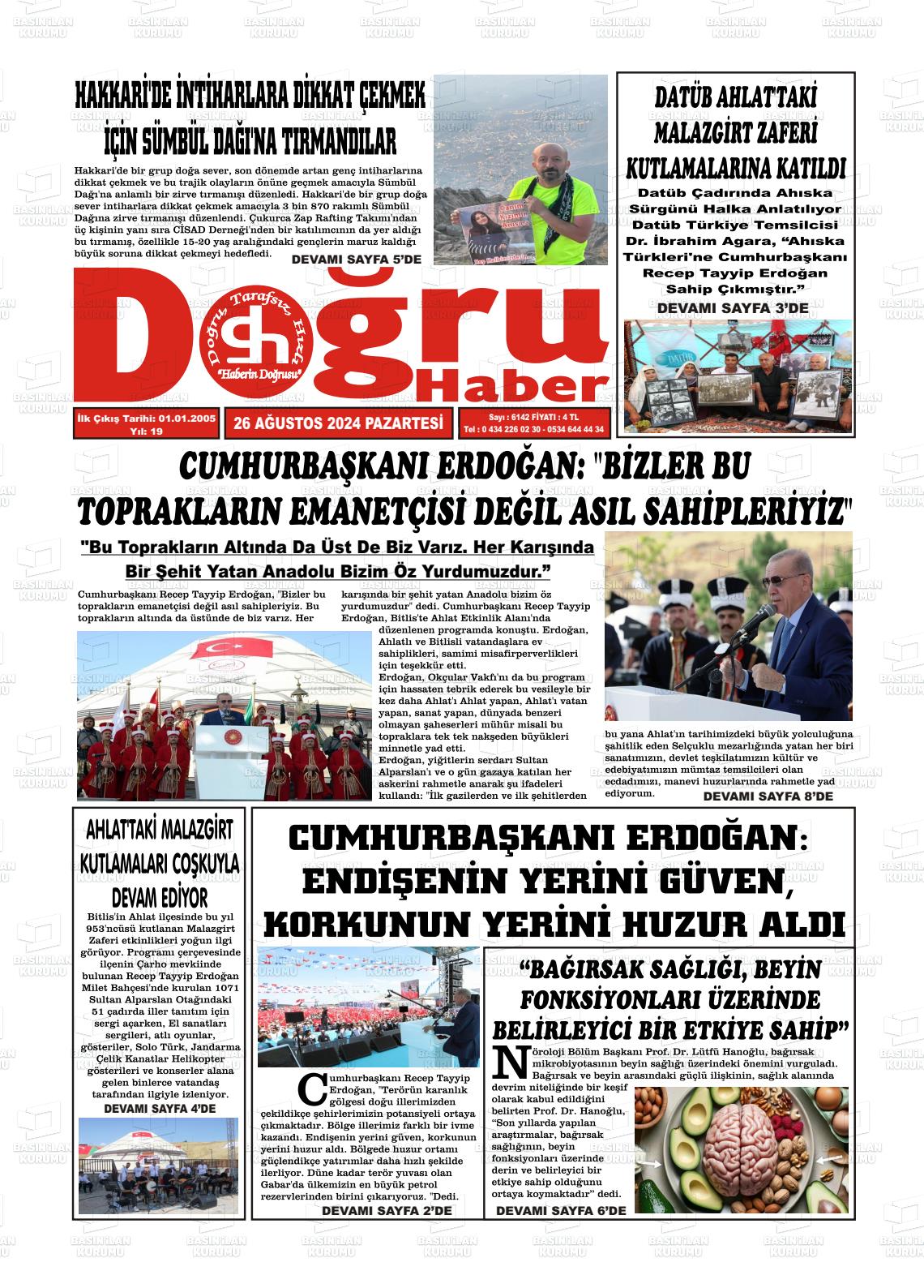 26 Ağustos 2024 Doğru Haber Gazete Manşeti