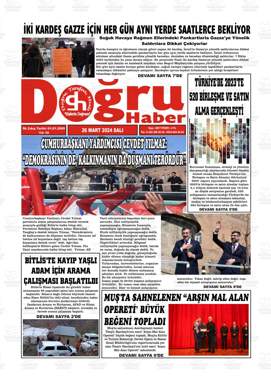 26 Mart 2024 Doğru Haber Gazete Manşeti