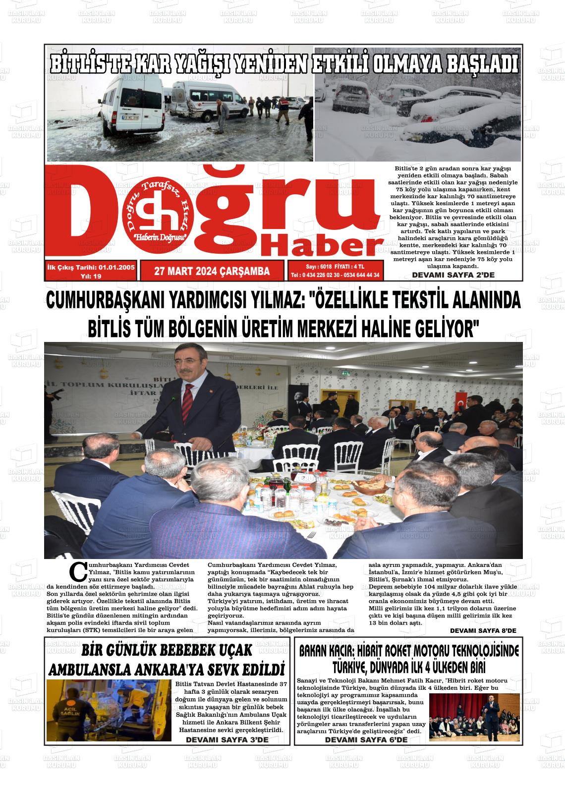 27 Mart 2024 Doğru Haber Gazete Manşeti