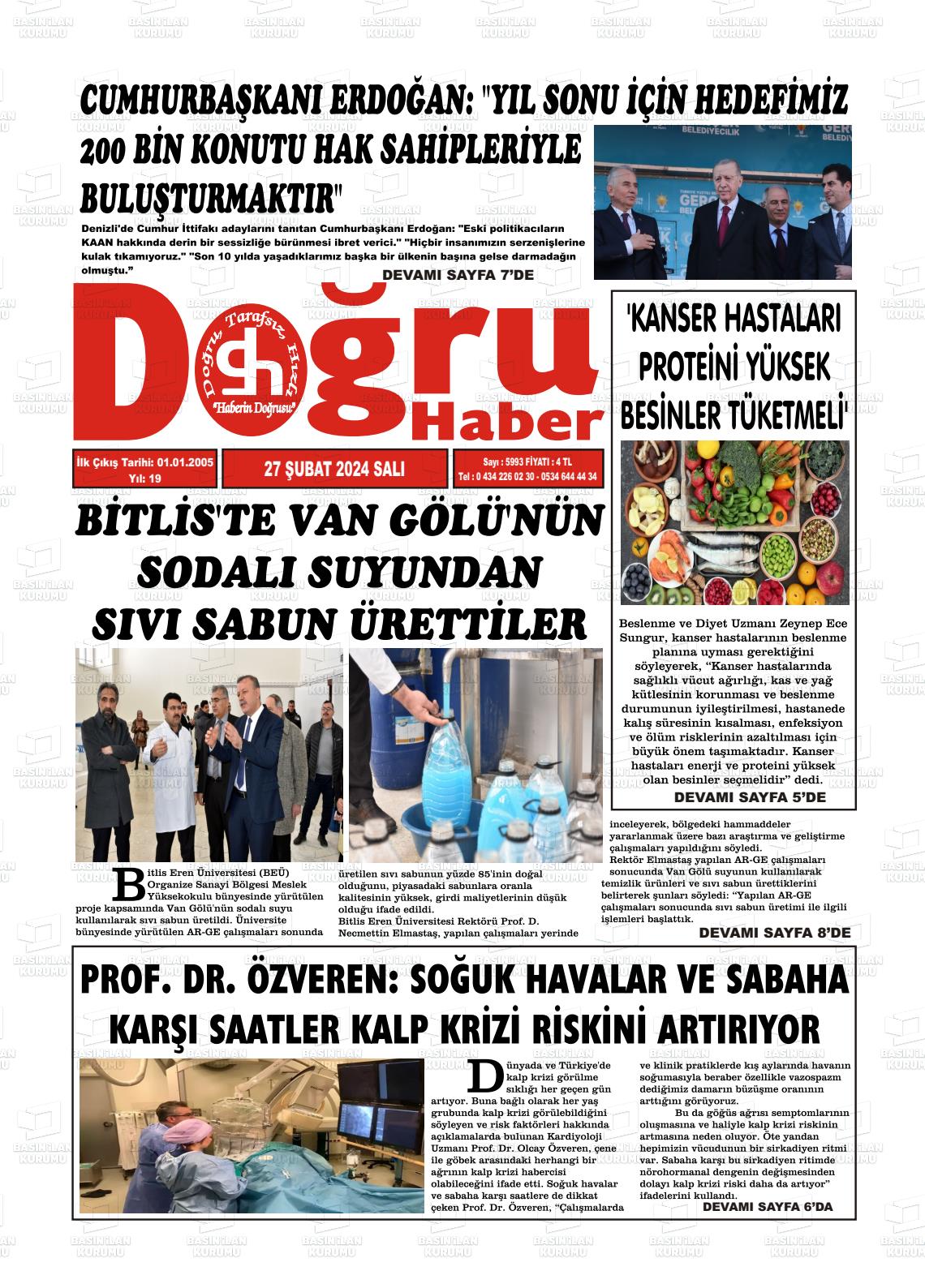 27 Şubat 2024 Doğru Haber Gazete Manşeti