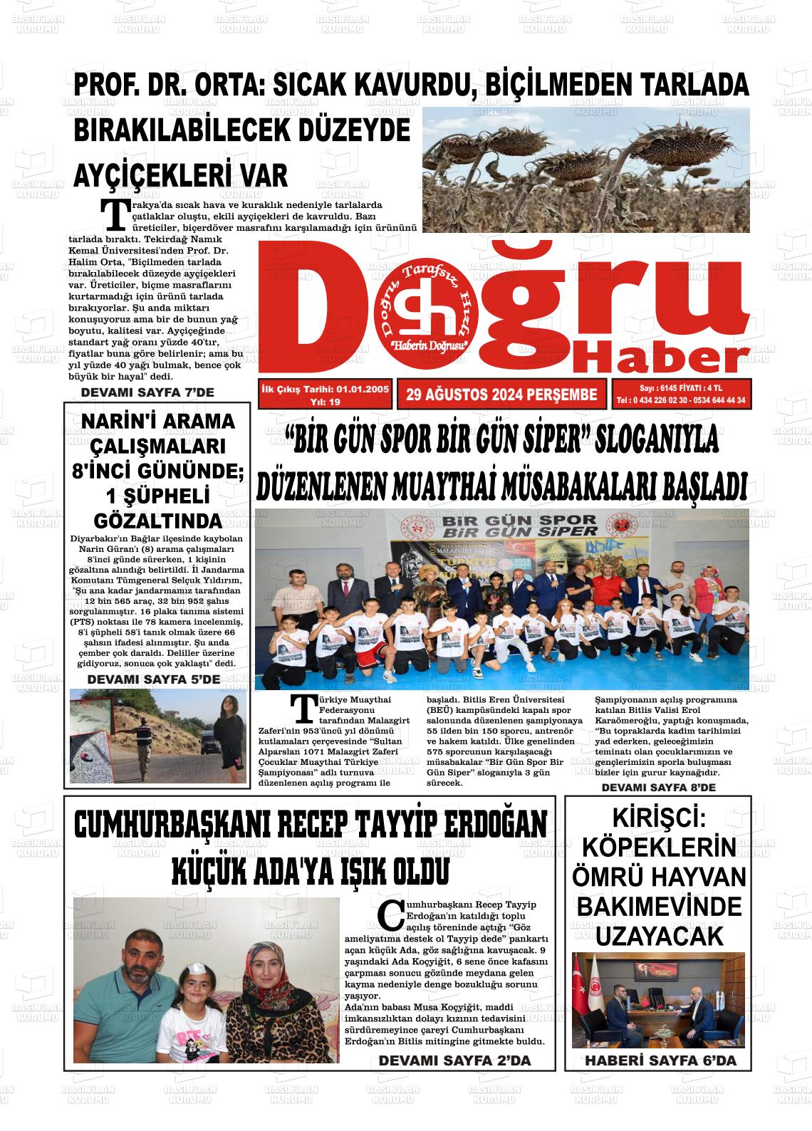 29 Ağustos 2024 Doğru Haber Gazete Manşeti