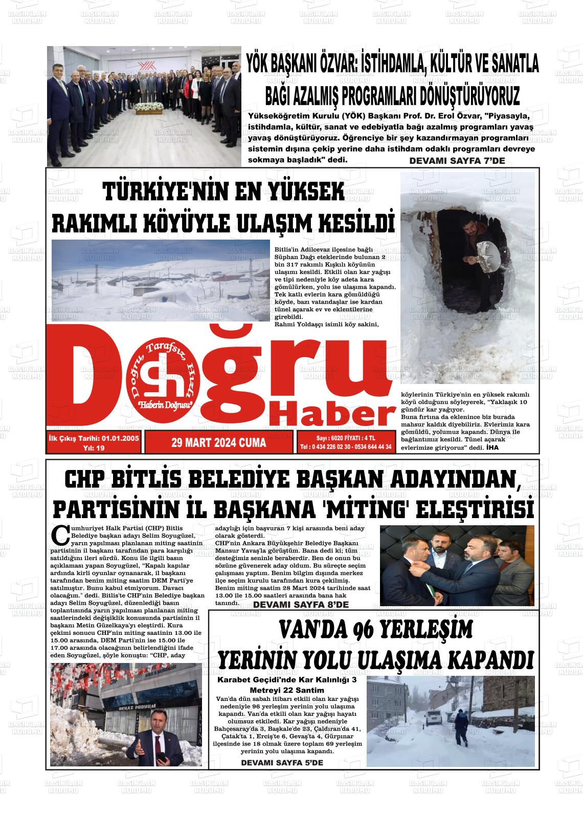 29 Mart 2024 Doğru Haber Gazete Manşeti