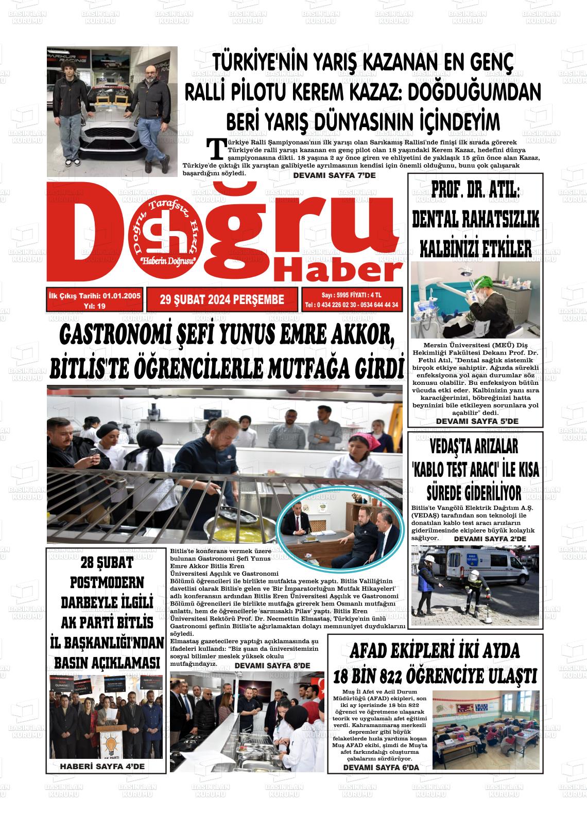 29 Şubat 2024 Doğru Haber Gazete Manşeti