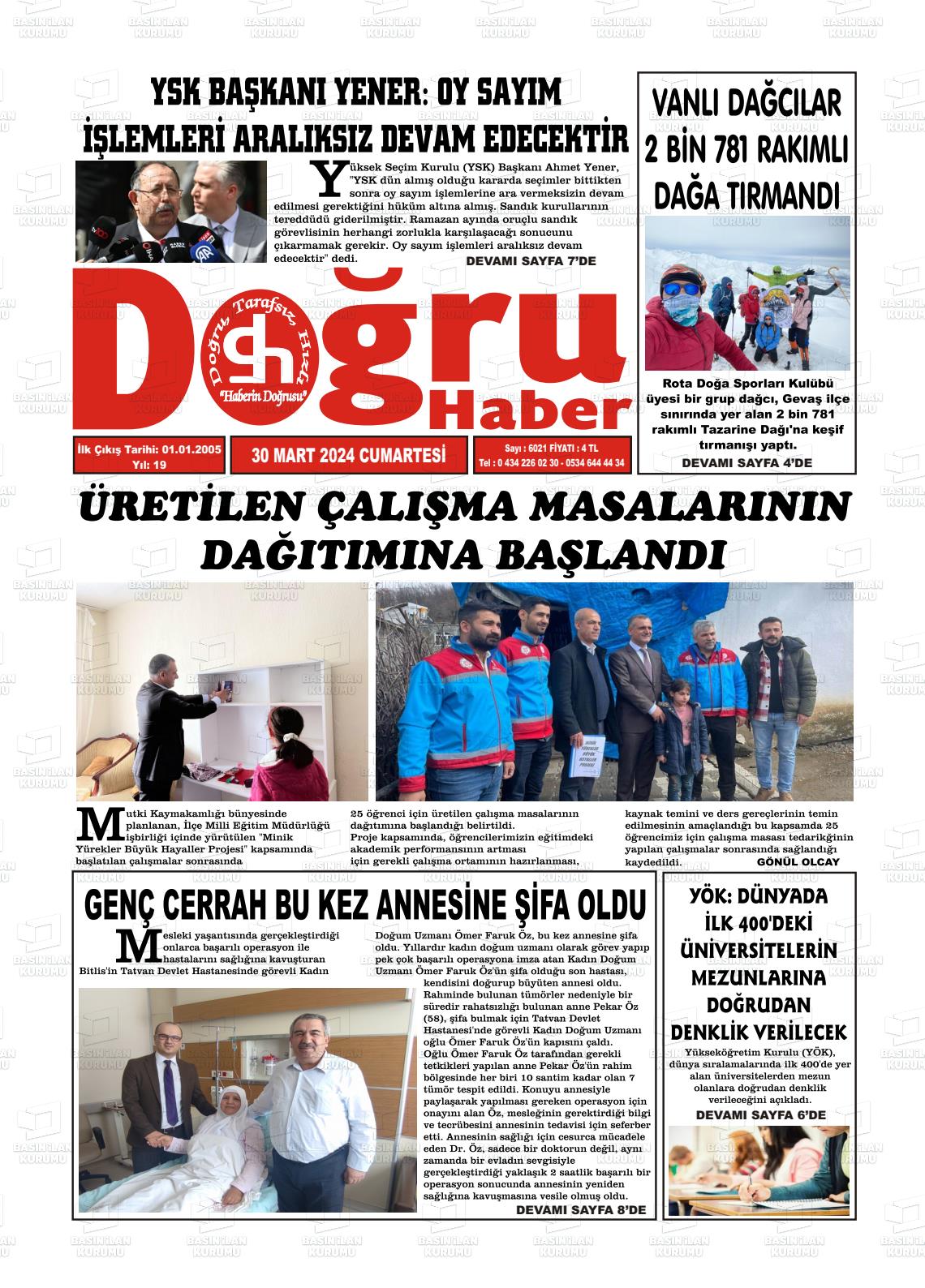 30 Mart 2024 Doğru Haber Gazete Manşeti