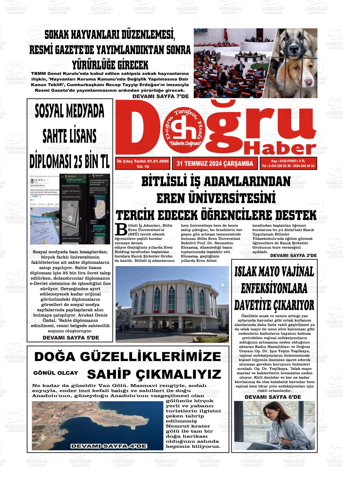 31 Temmuz 2024 Doğru Haber Gazete Manşeti