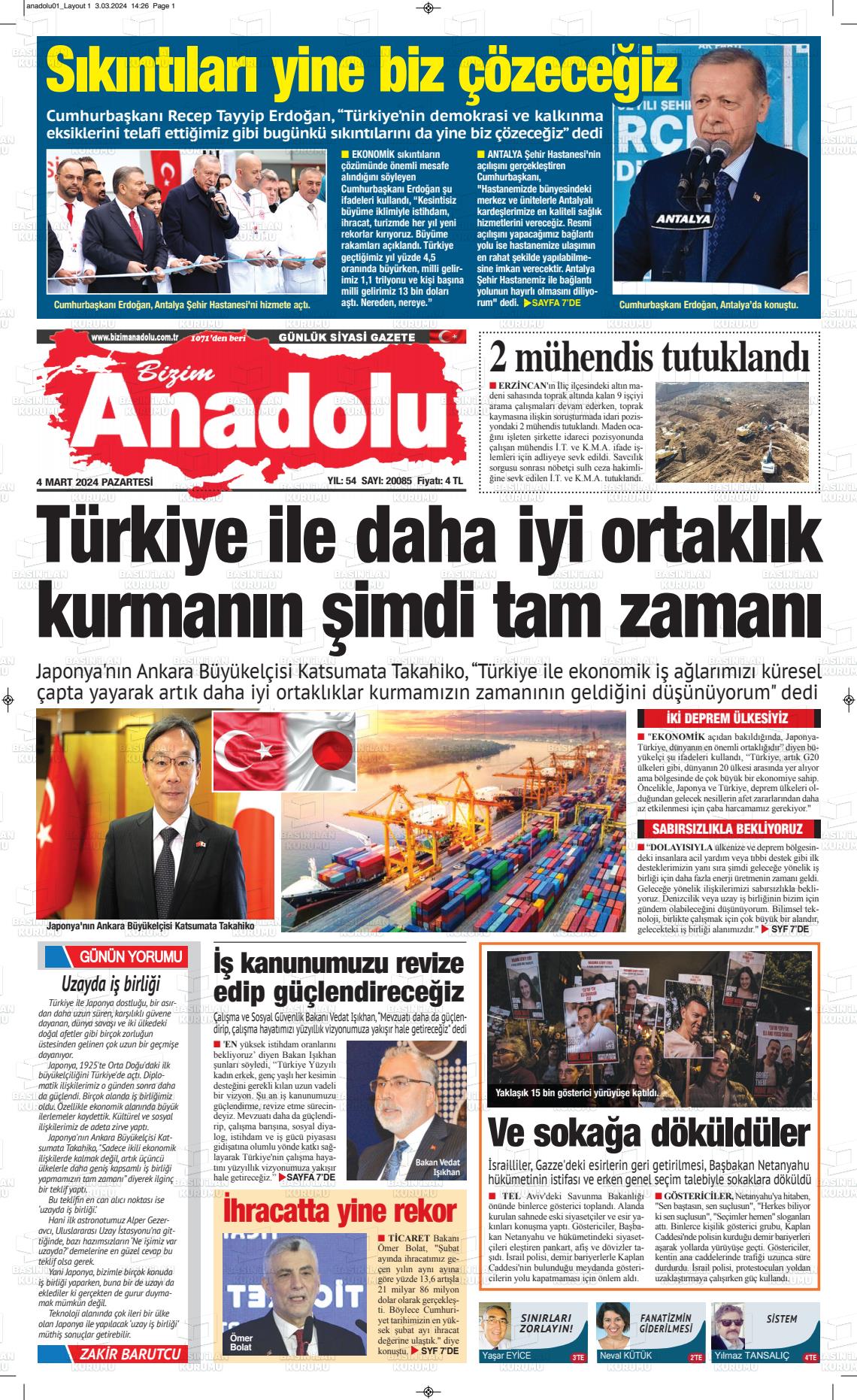 04 Mart 2024 Bizim Anadolu Gazete Manşeti