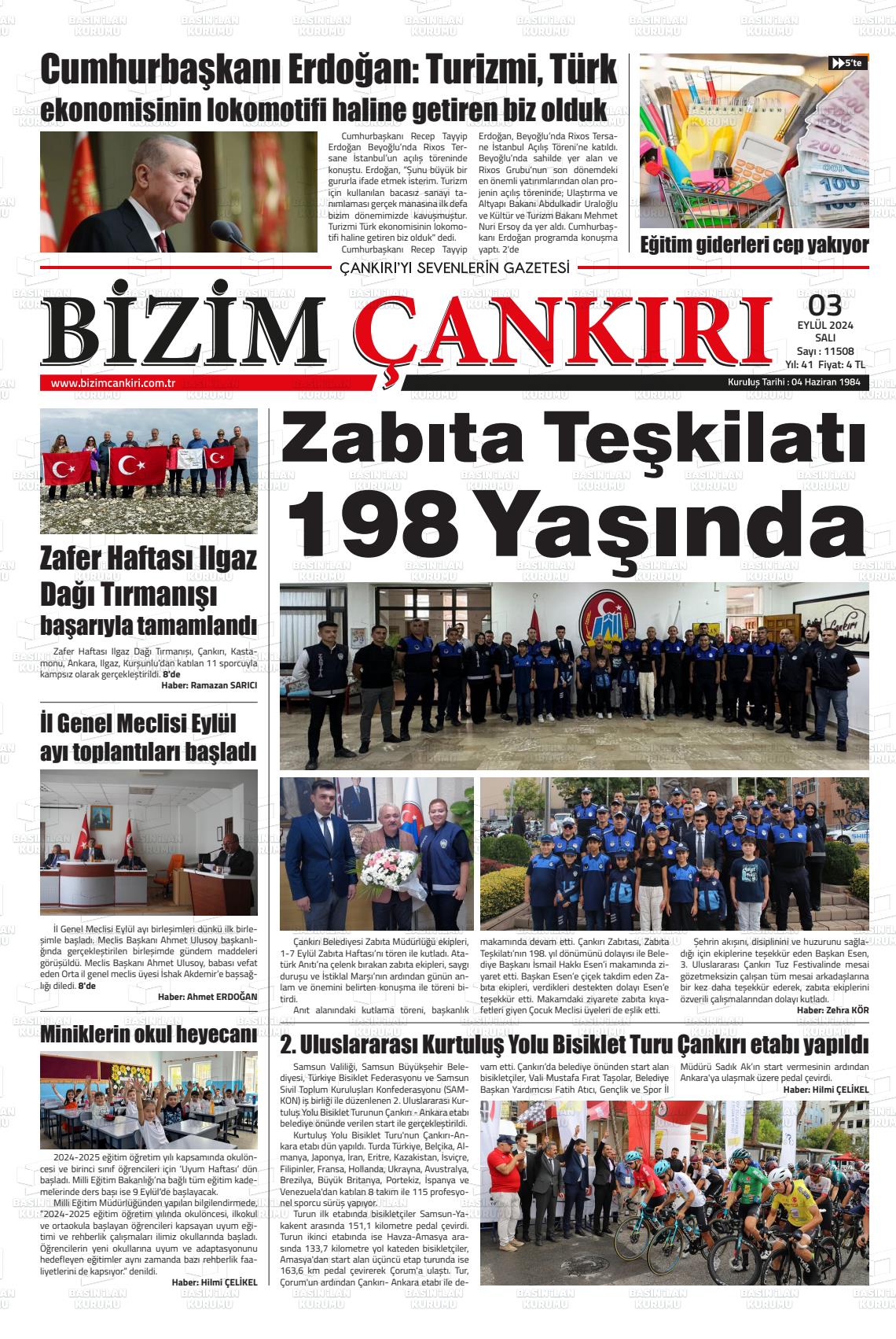 03 Eylül 2024 Bizim Çankırı Gazete Manşeti