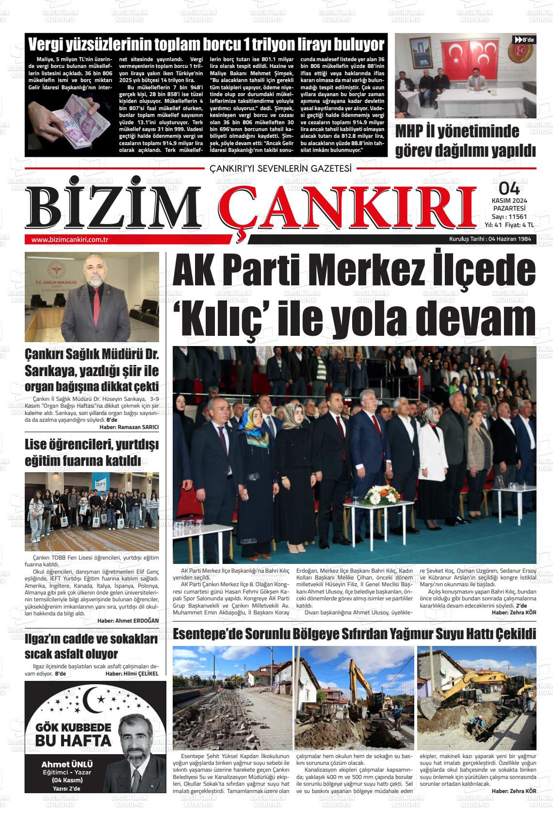 04 Kasım 2024 Bizim Çankırı Gazete Manşeti