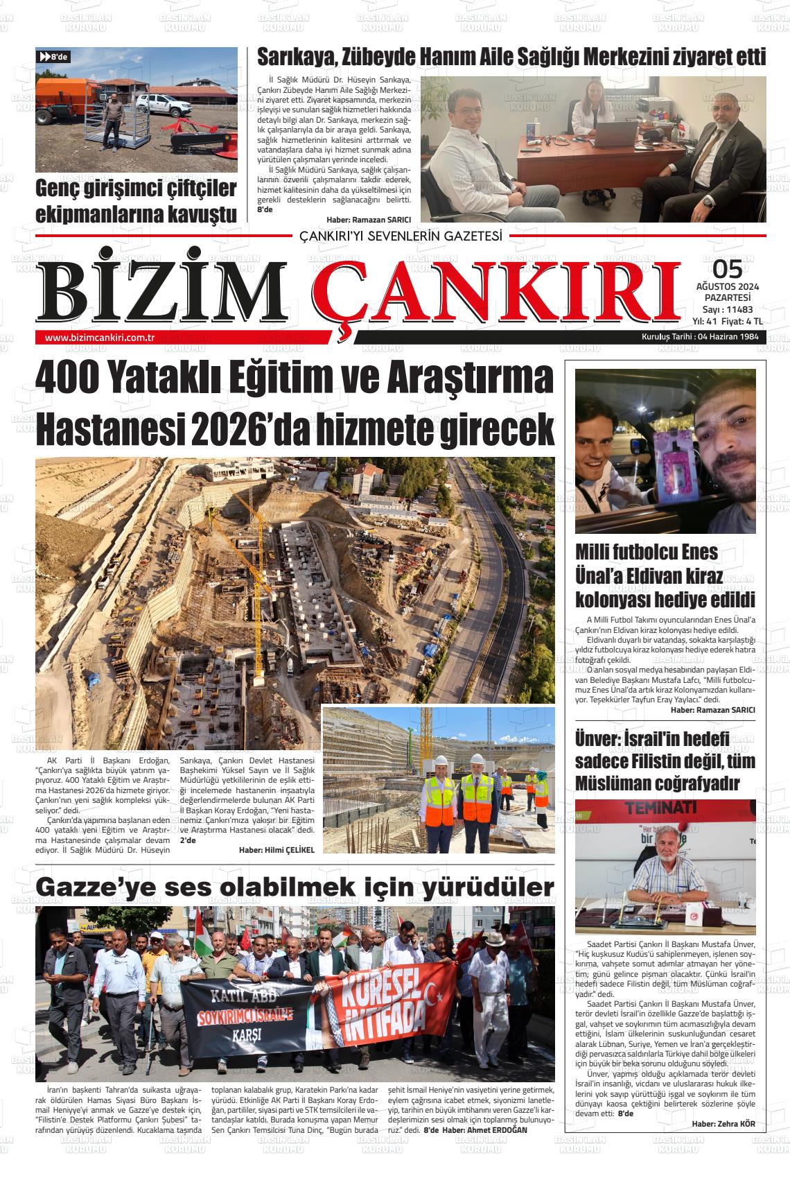 05 Ağustos 2024 Bizim Çankırı Gazete Manşeti