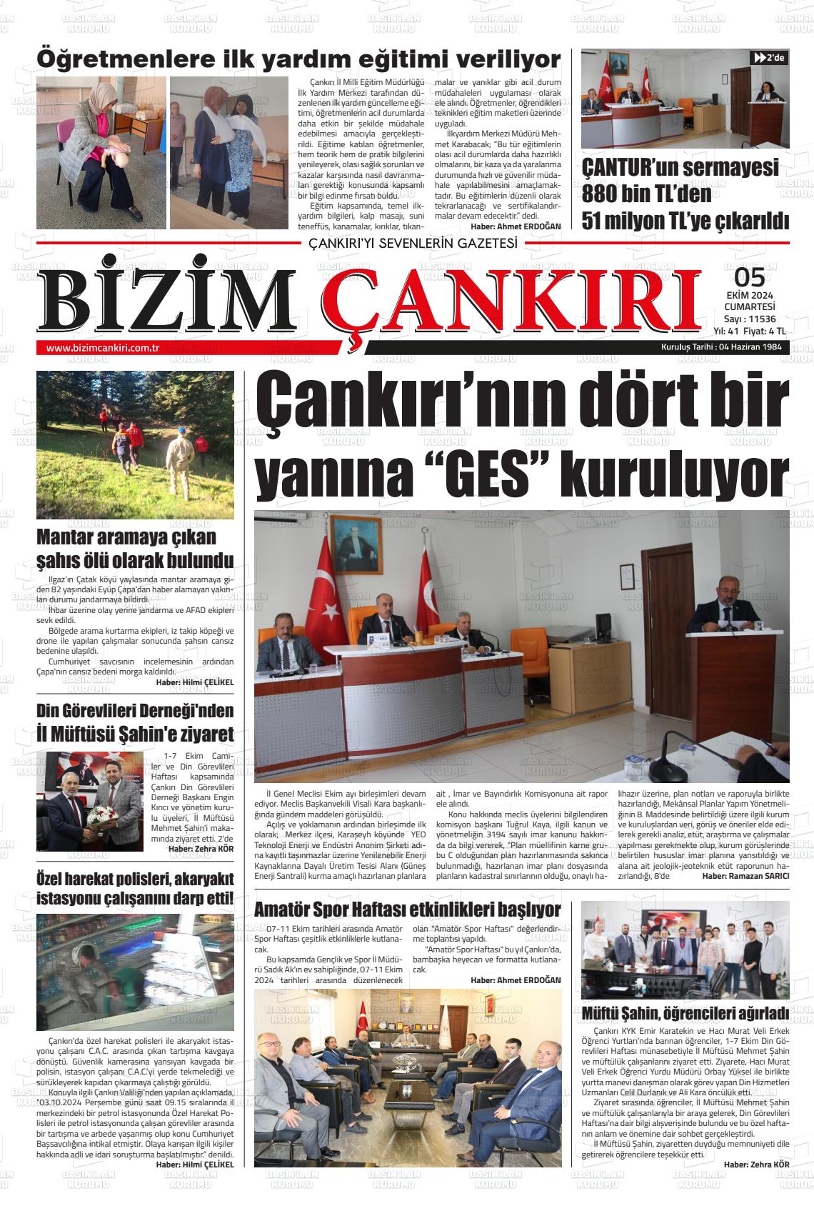 05 Ekim 2024 Bizim Çankırı Gazete Manşeti