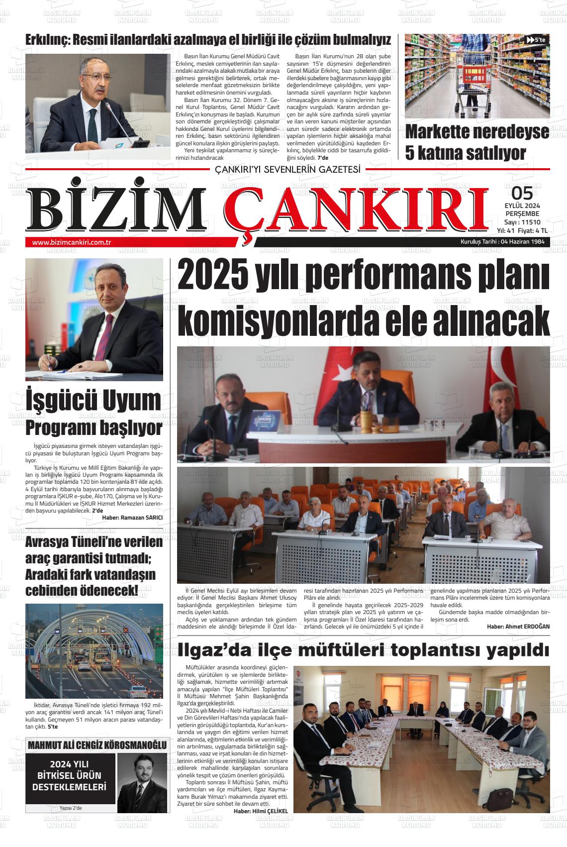 05 Eylül 2024 Bizim Çankırı Gazete Manşeti