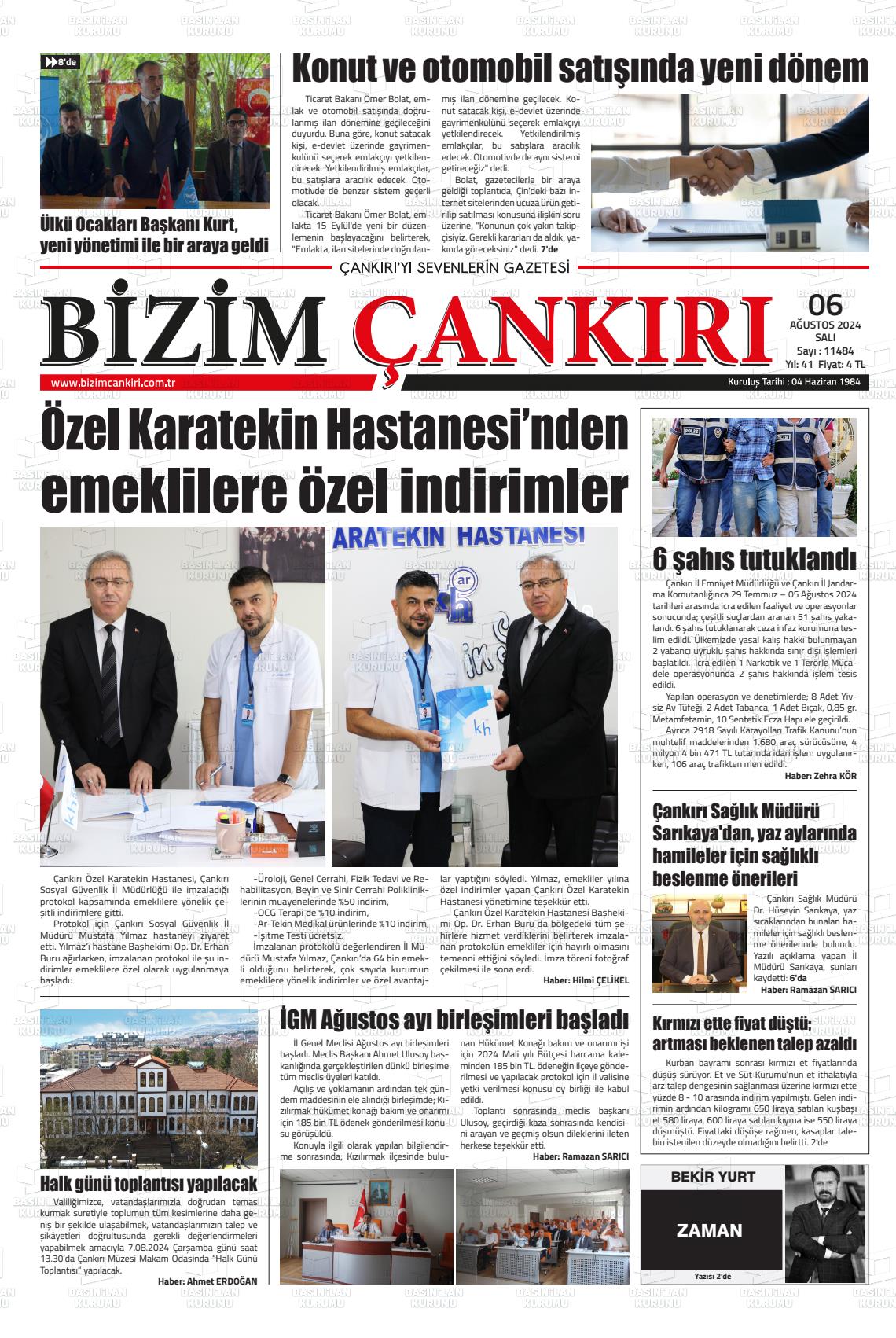 06 Ağustos 2024 Bizim Çankırı Gazete Manşeti