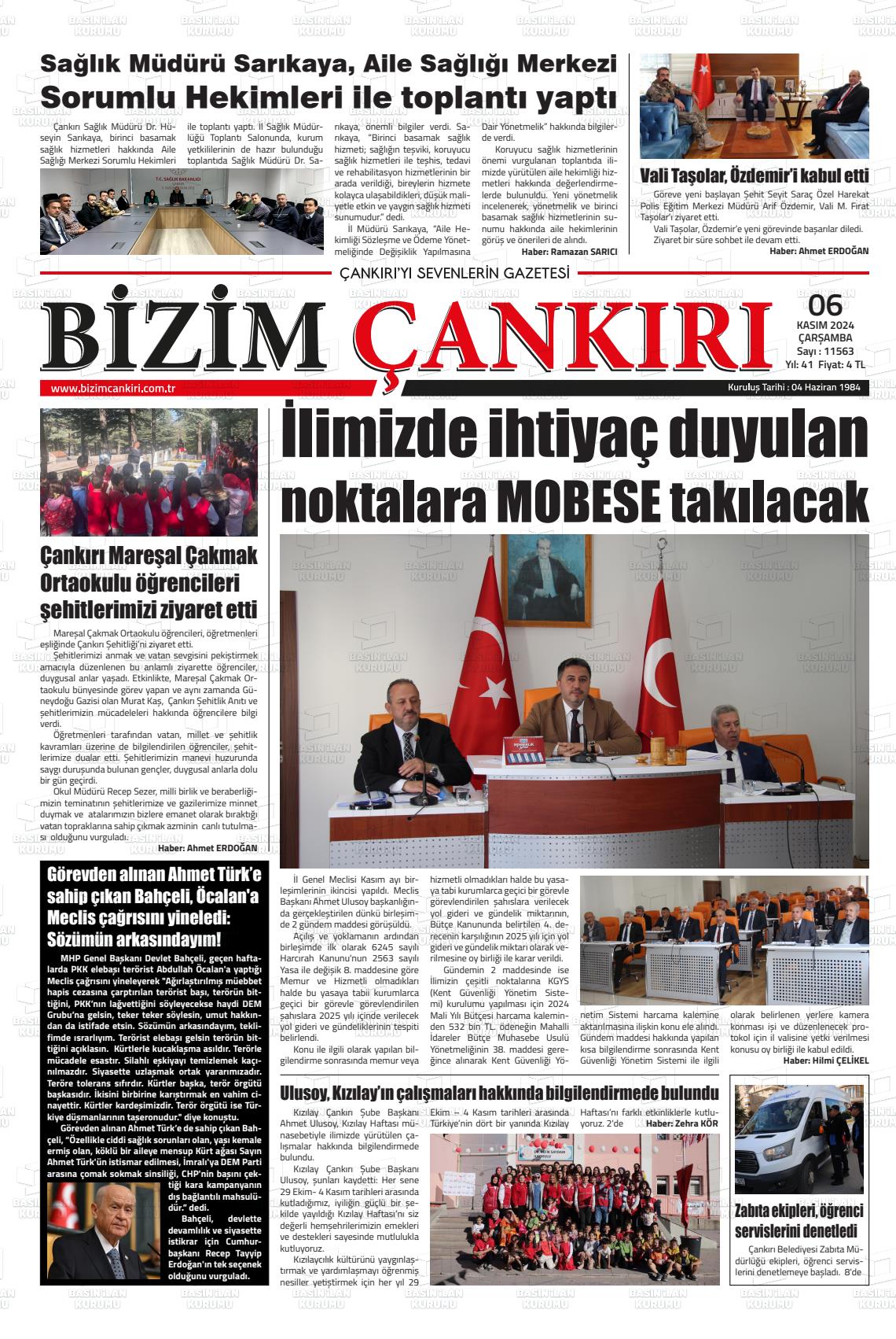 06 Kasım 2024 Bizim Çankırı Gazete Manşeti