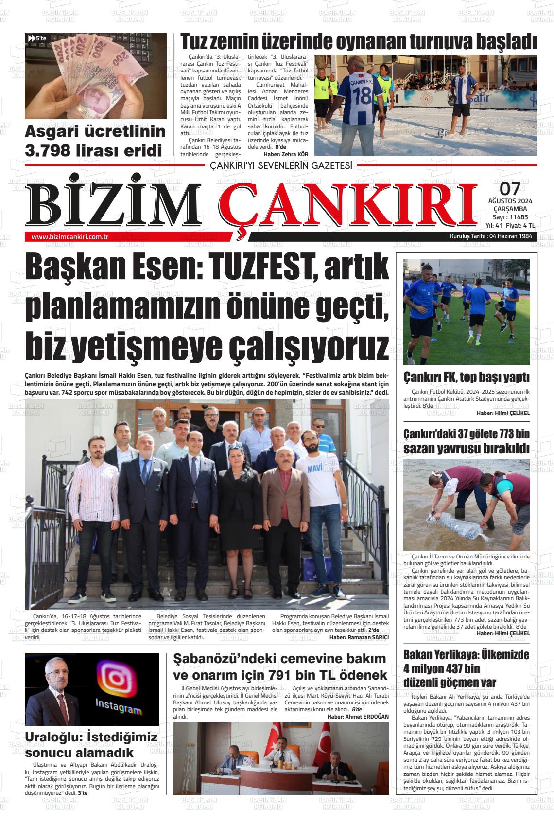 07 Ağustos 2024 Bizim Çankırı Gazete Manşeti