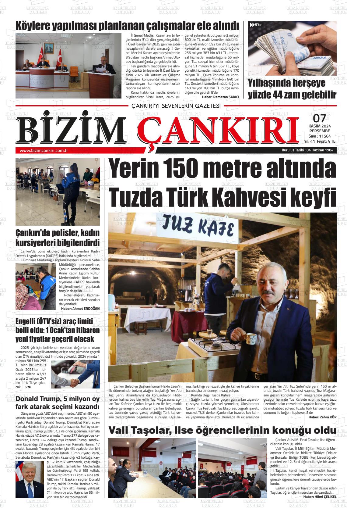 07 Kasım 2024 Bizim Çankırı Gazete Manşeti