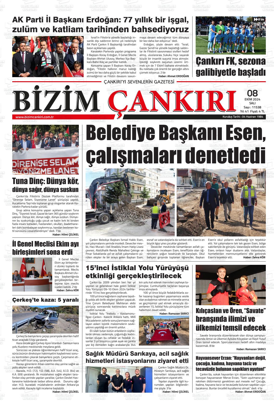 08 Ekim 2024 Bizim Çankırı Gazete Manşeti