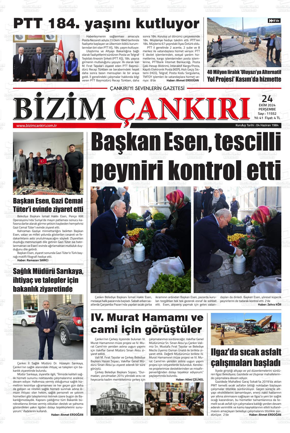 24 Ekim 2024 Bizim Çankırı Gazete Manşeti