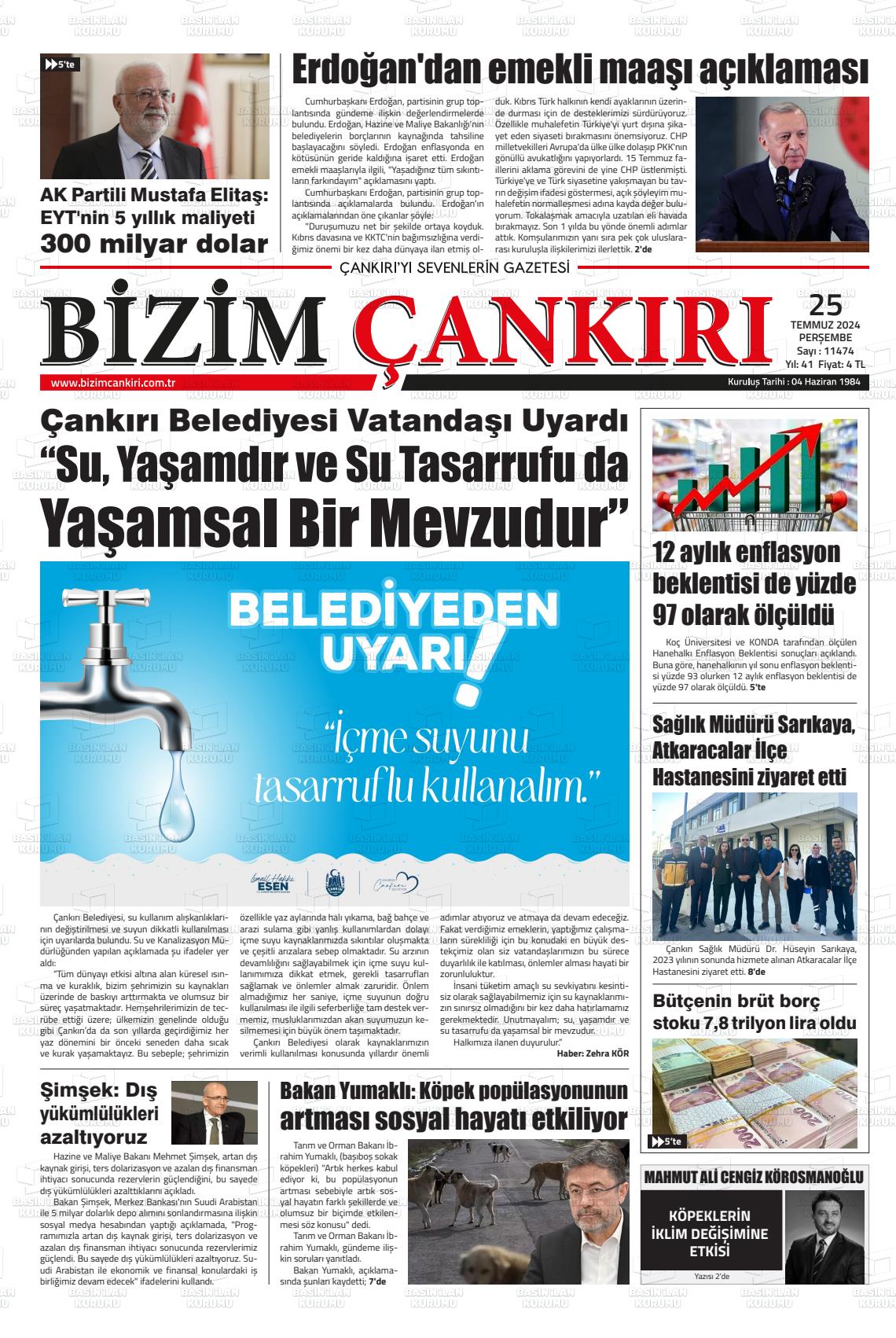 25 Temmuz 2024 Bizim Çankırı Gazete Manşeti