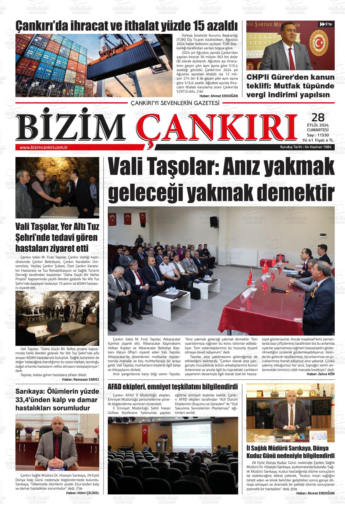 28 Eylül 2024 Bizim Çankırı Gazete Manşeti