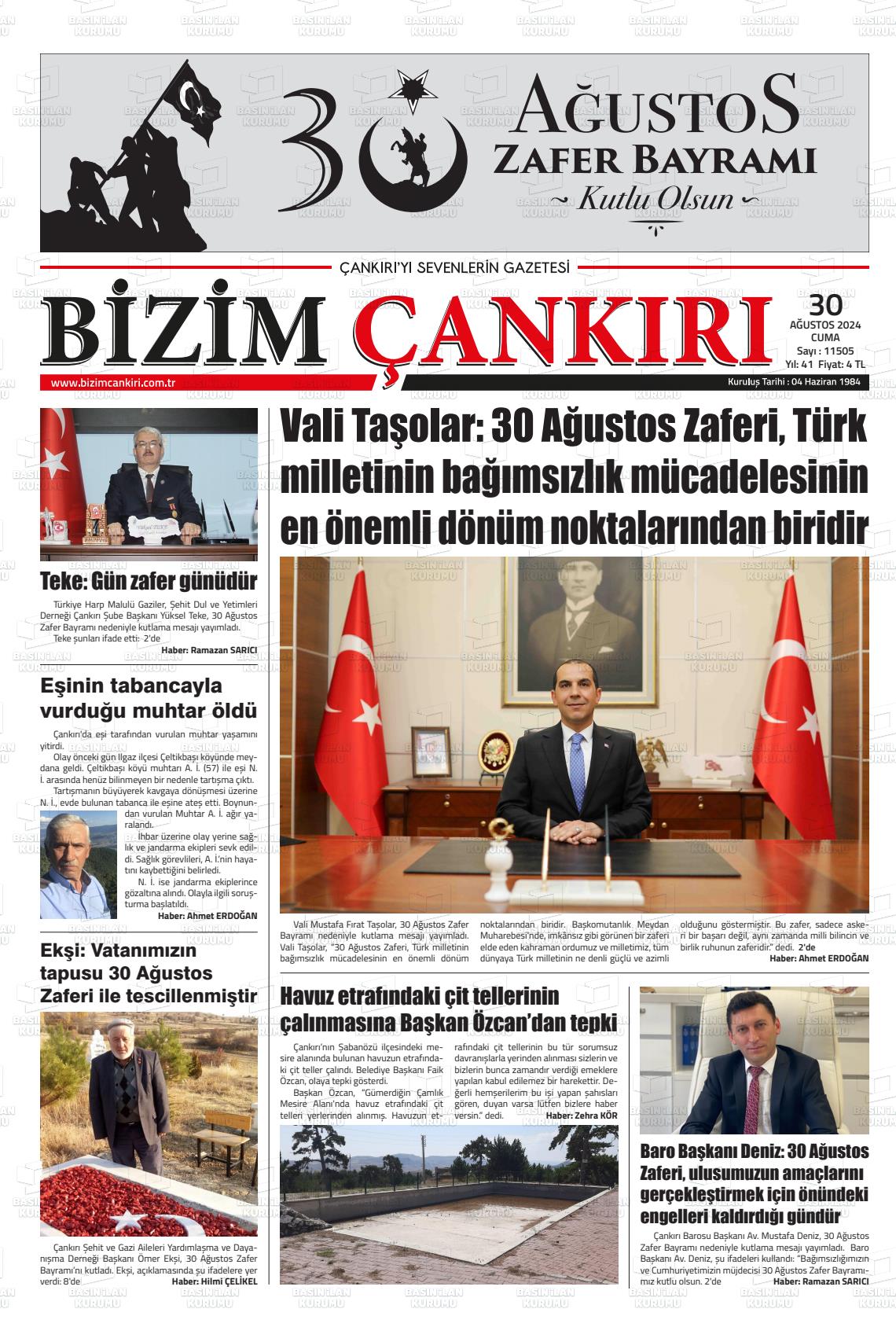 30 Ağustos 2024 Bizim Çankırı Gazete Manşeti