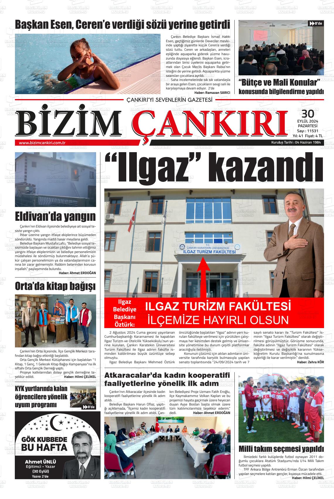 30 Eylül 2024 Bizim Çankırı Gazete Manşeti