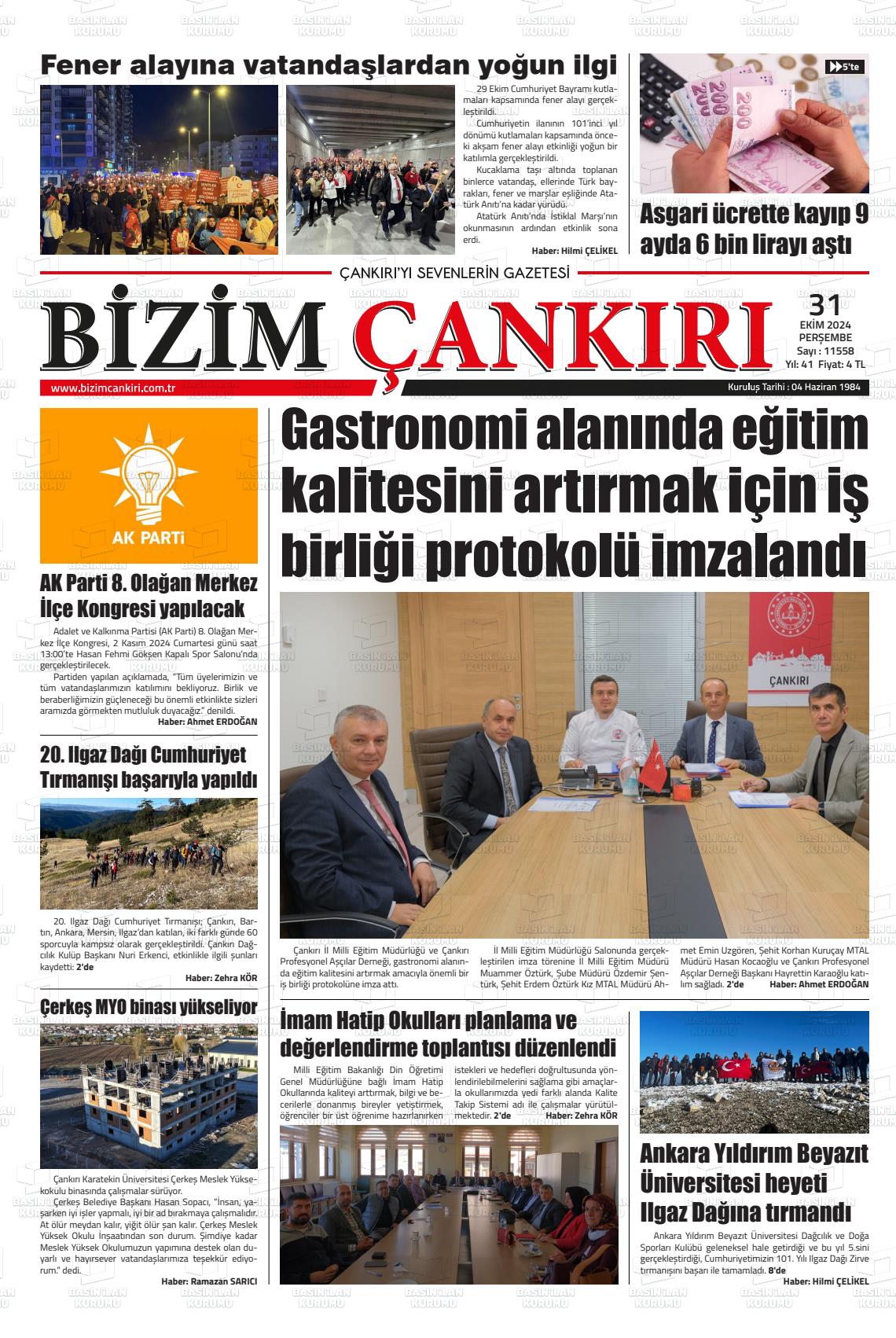 31 Ekim 2024 Bizim Çankırı Gazete Manşeti