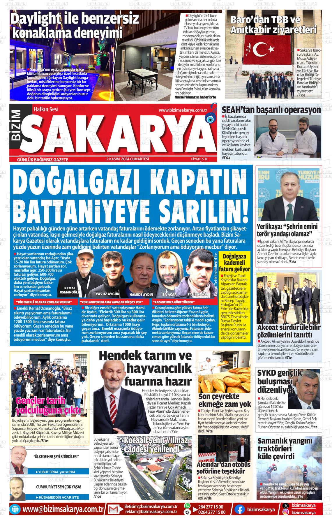 02 Kasım 2024 Bizim Sakarya Gazete Manşeti