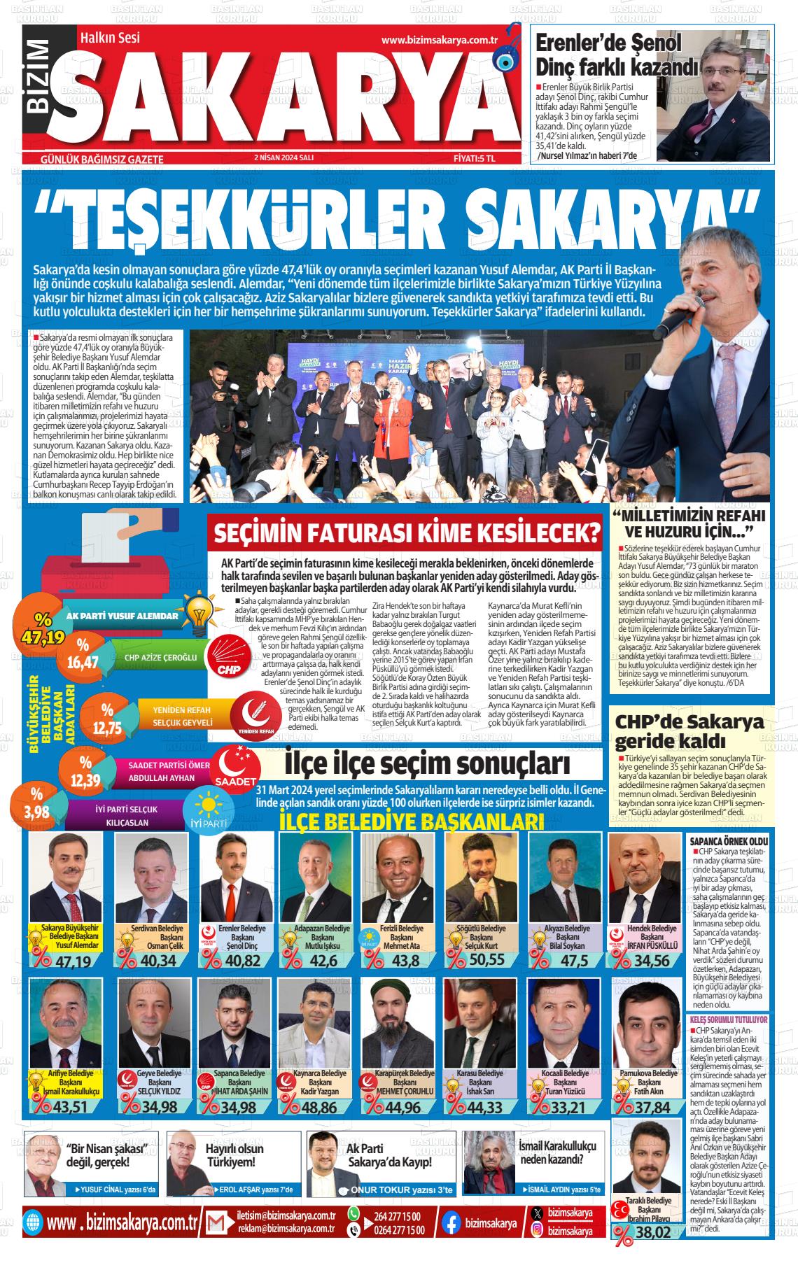 02 Nisan 2024 Bizim Sakarya Gazete Manşeti