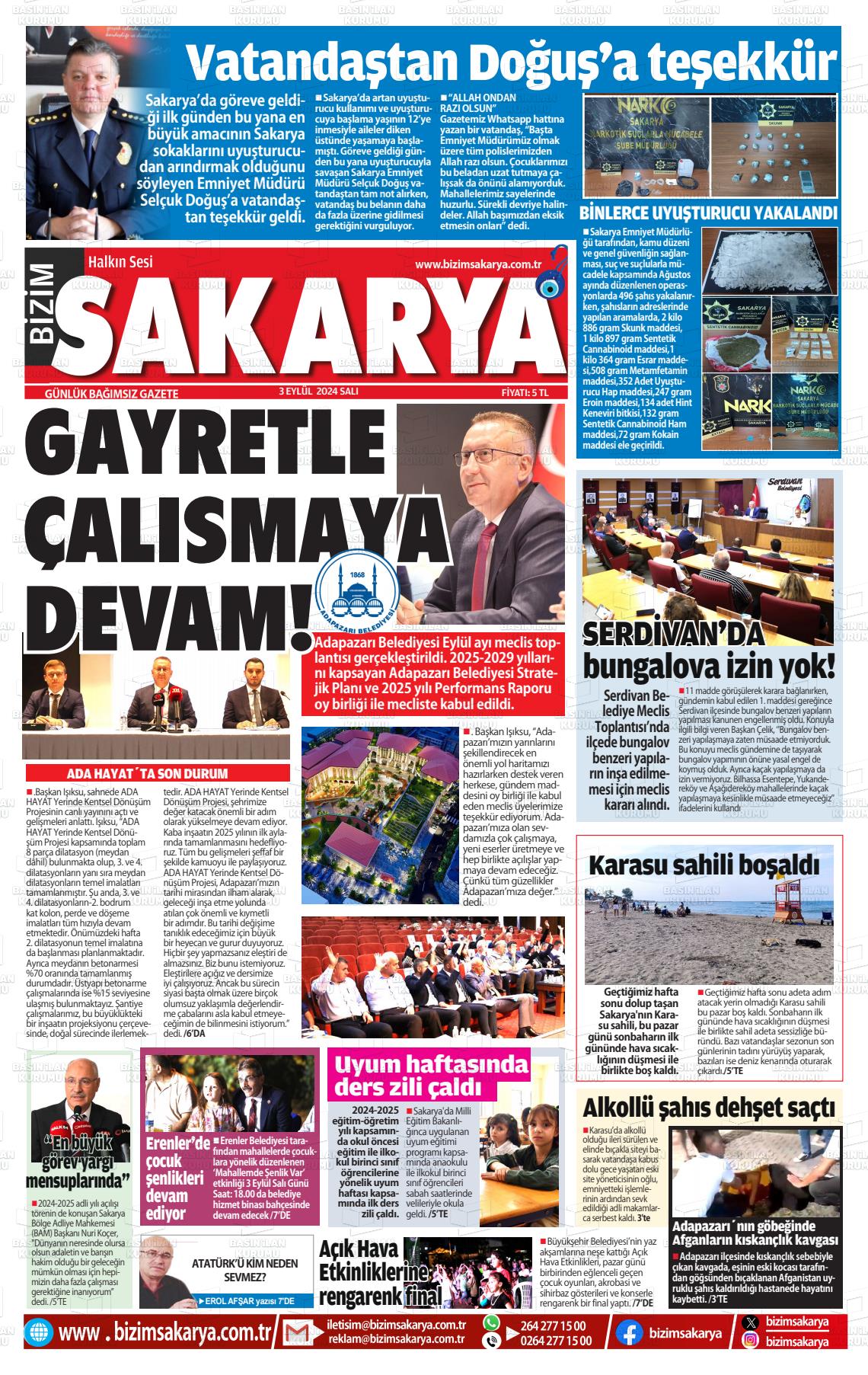 03 Eylül 2024 Bizim Sakarya Gazete Manşeti