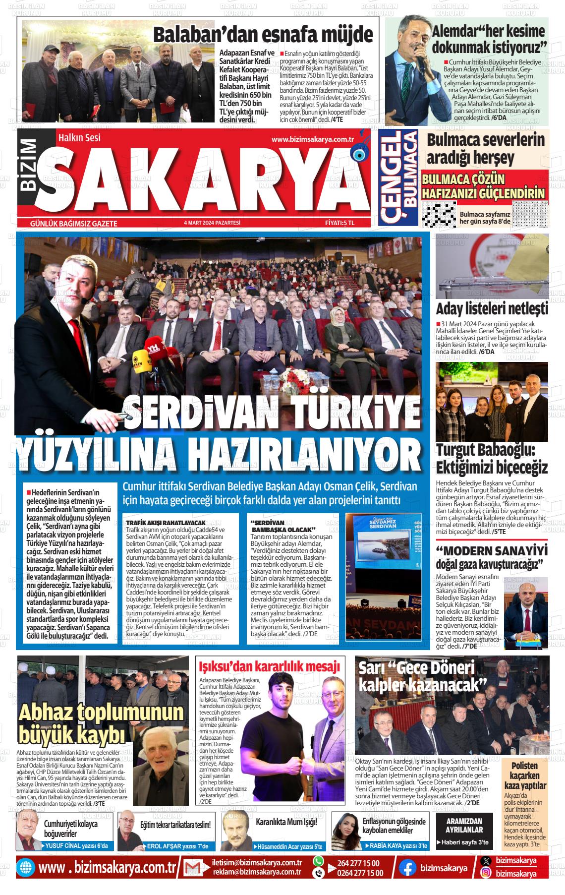 04 Mart 2024 Bizim Sakarya Gazete Manşeti