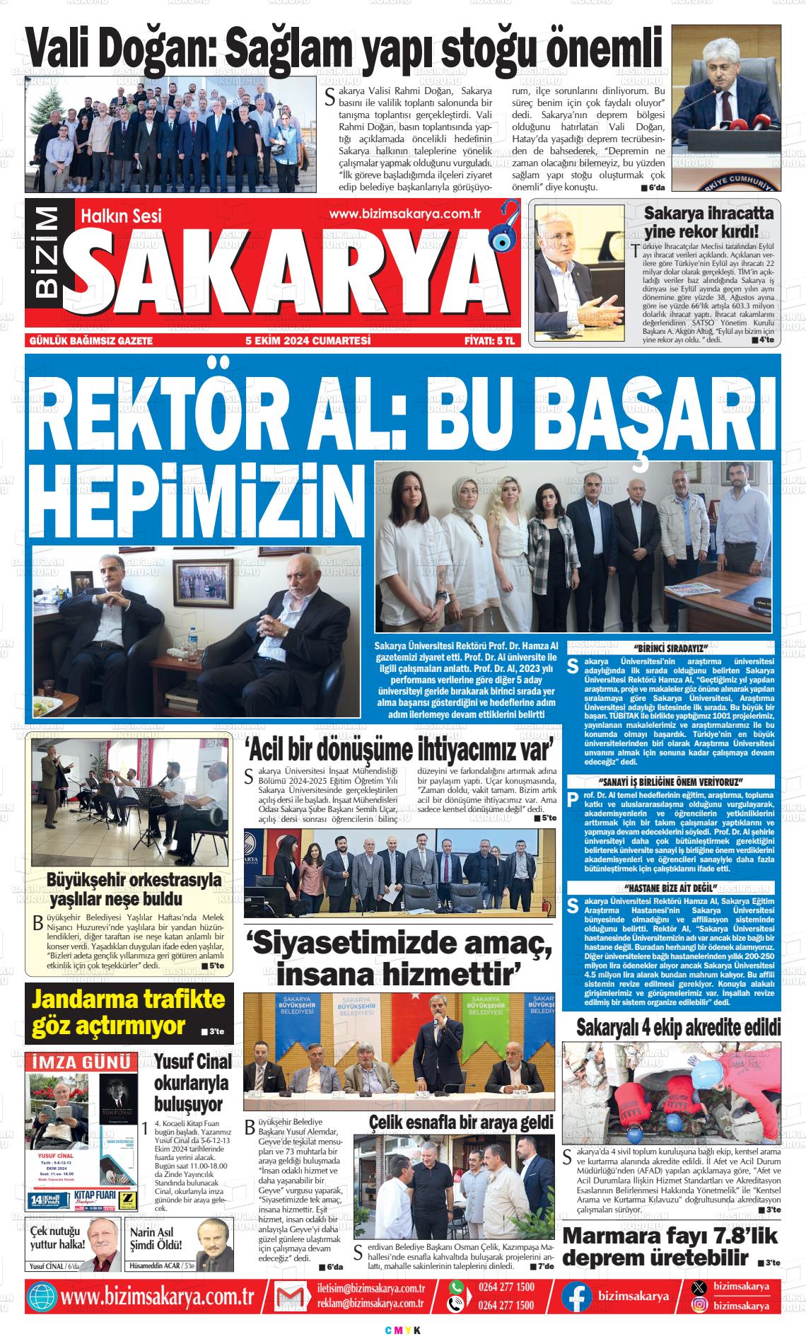 05 Ekim 2024 Bizim Sakarya Gazete Manşeti